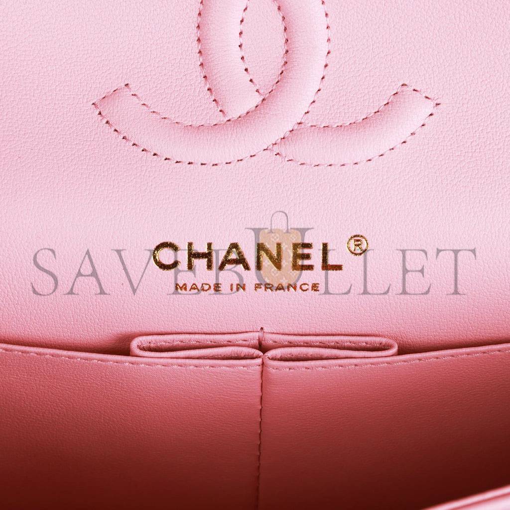 Ch*el small classic double flap pink lambskin light gold hardware (23*13*6cm)