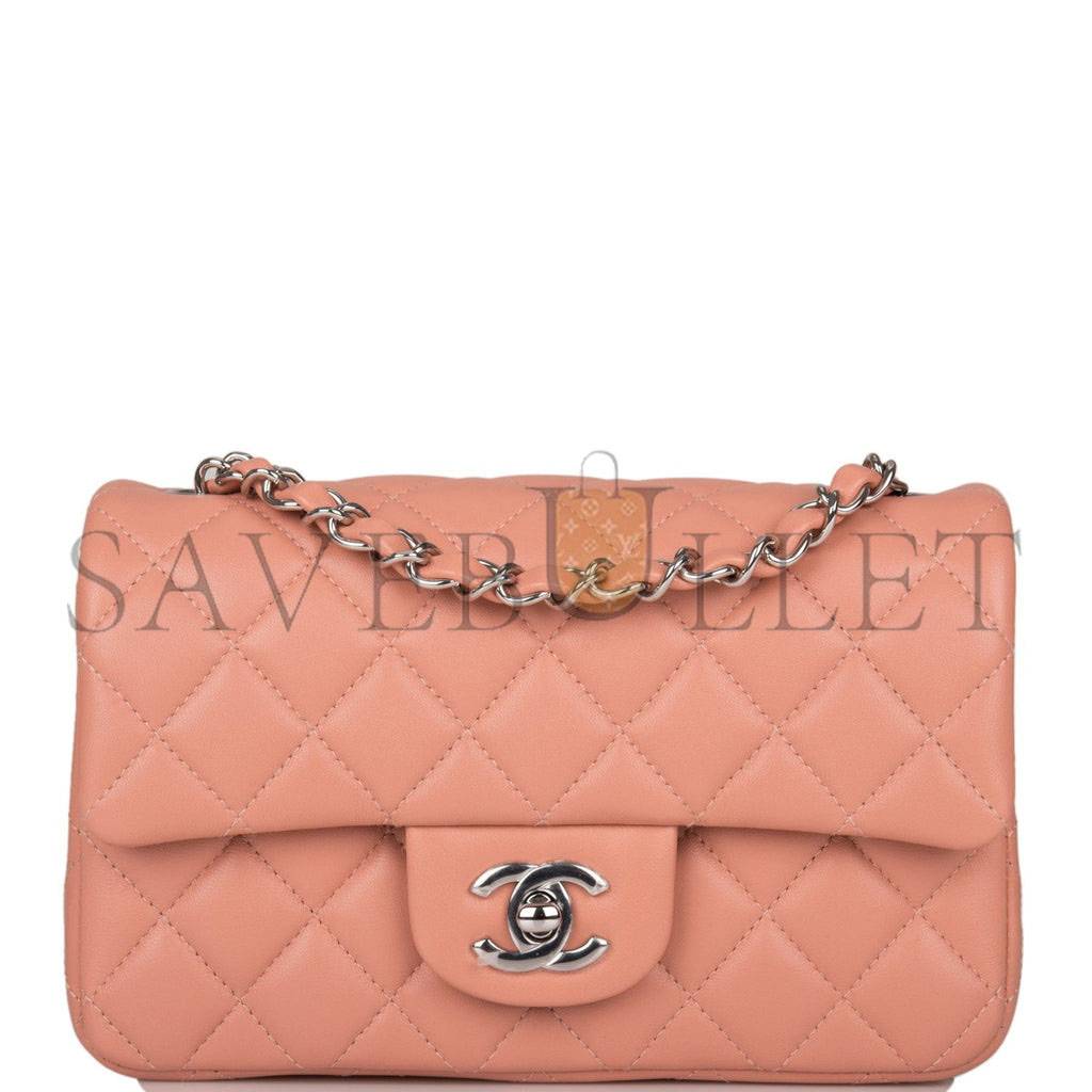 Ch*el mini rectangular flap bag rose lambskin silver hardware (20*13*6cm)