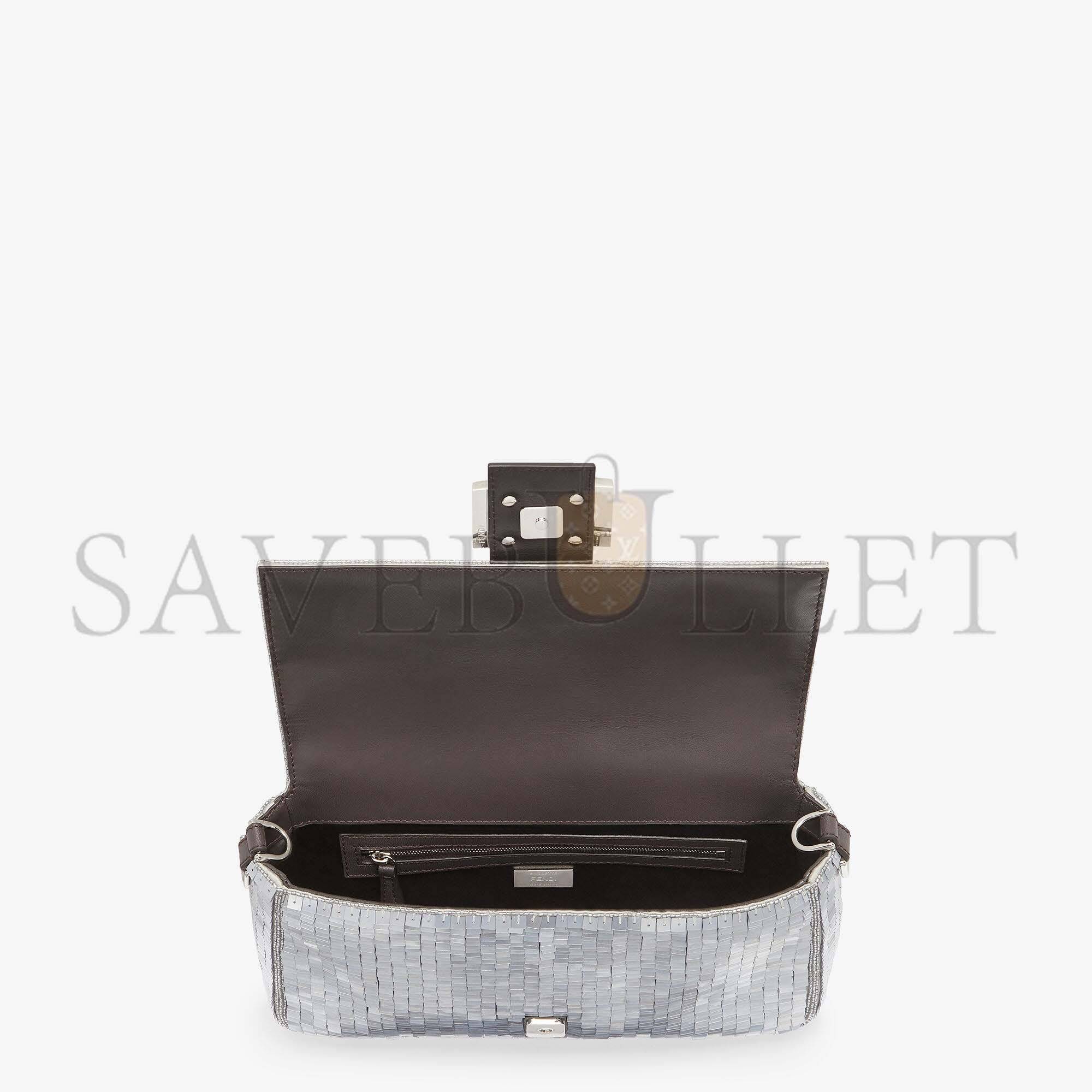 F**di baguette - re-edition bag in aluminum-tone sequins 8br600almff0jg7 (27*15*6cm)