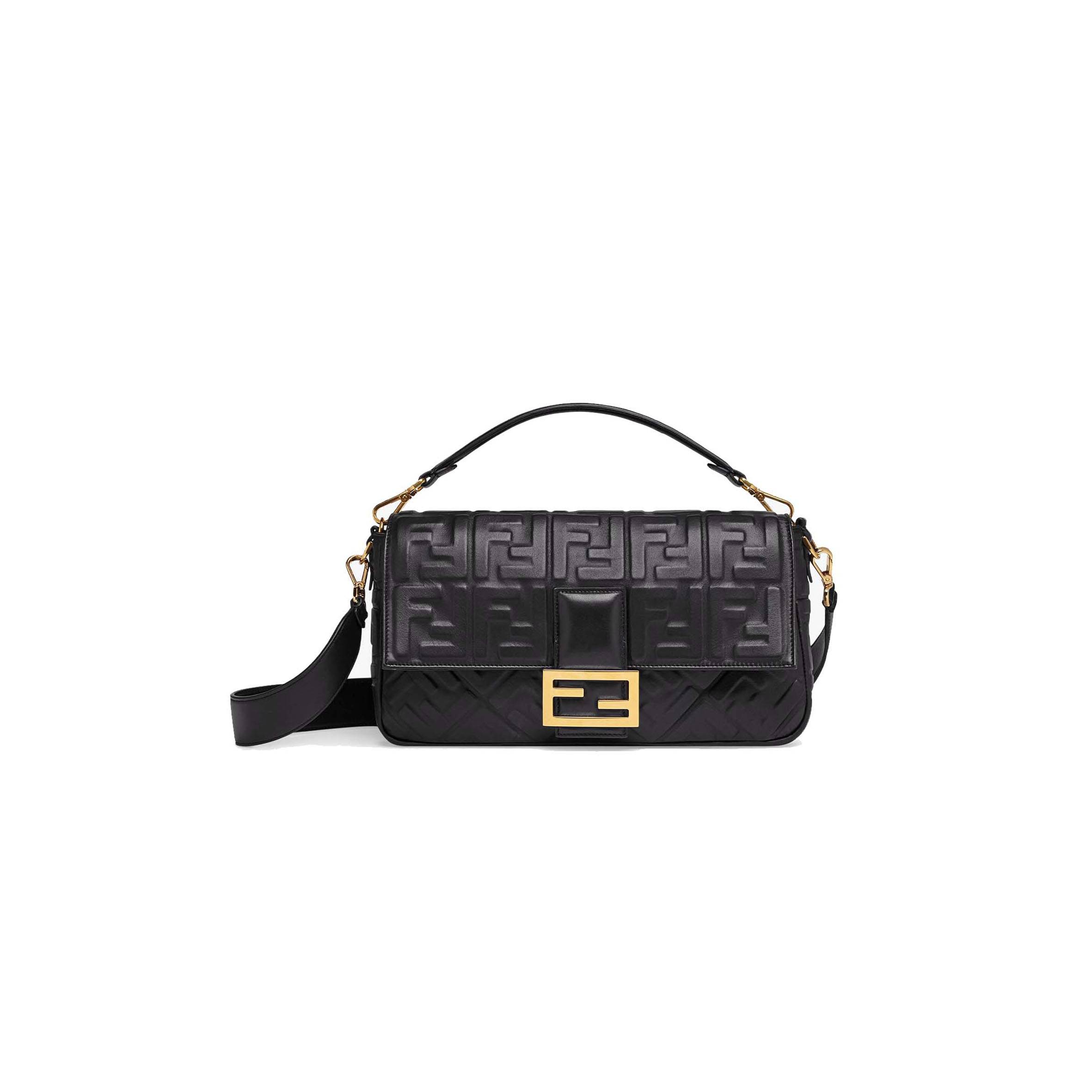 F**di baguette large - black leather bag 8br771a72vf15zw (33*18*5.5cm)