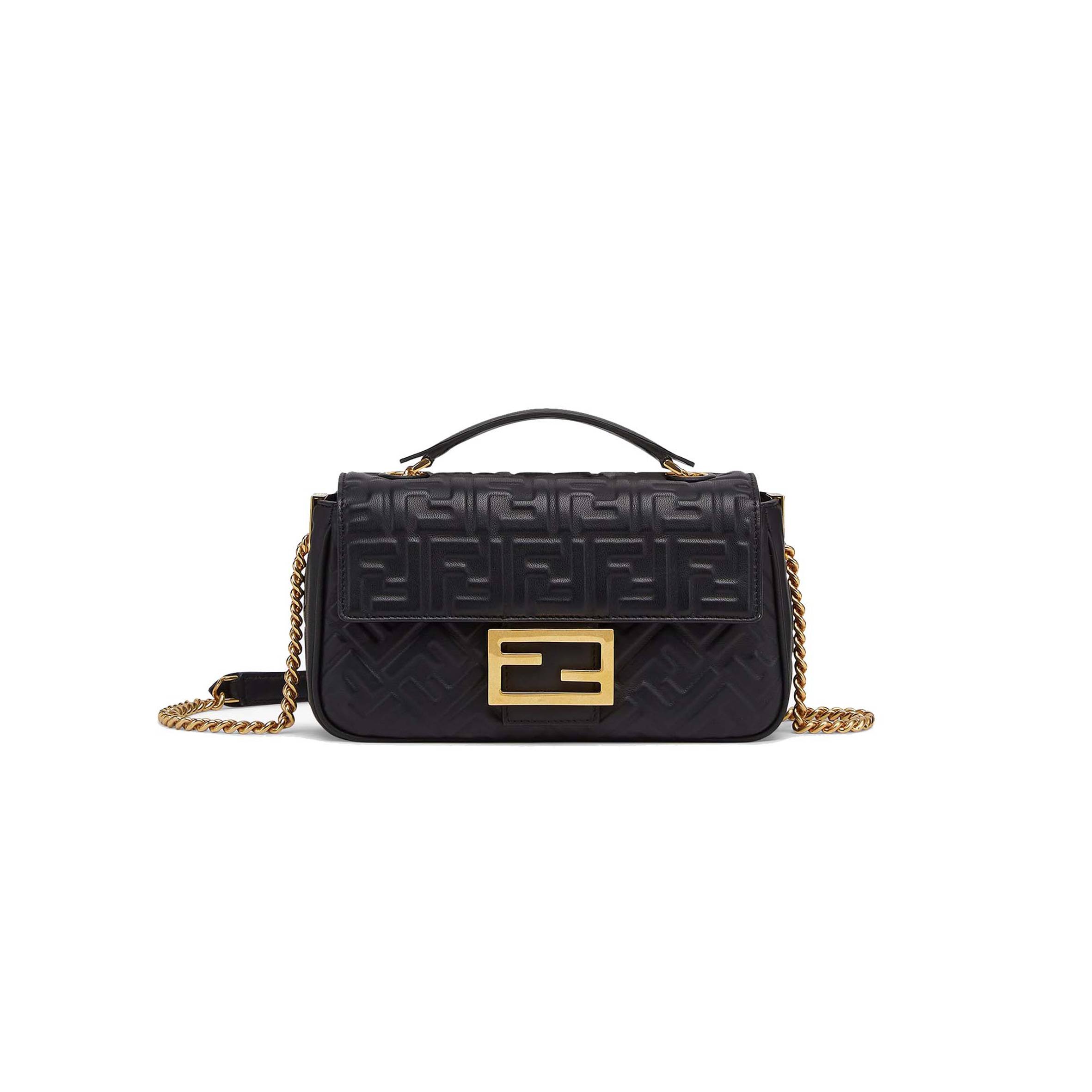F**di baguette chain midi - black nappa leather bag 8br793ah9cf1cfj (24*14.5*7cm)