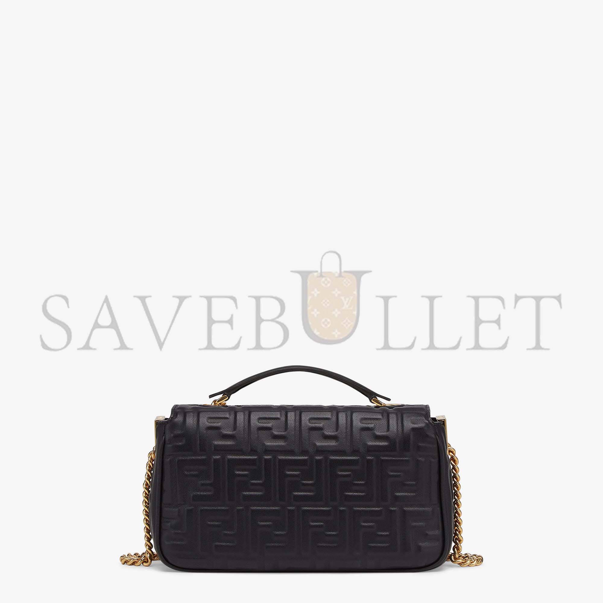F**di baguette chain midi - black nappa leather bag 8br793ah9cf1cfj (24*14.5*7cm)