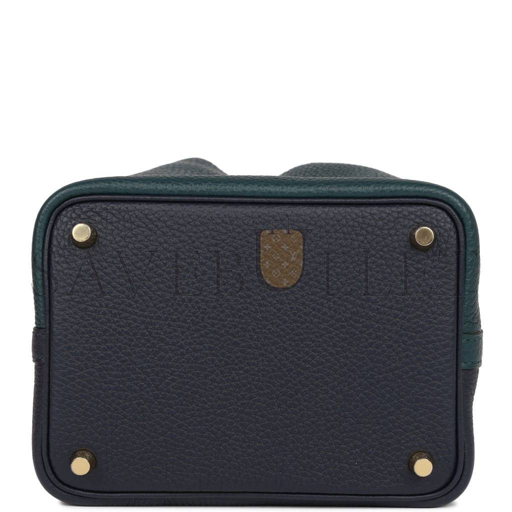 H**mes picotin lock 18 casaque vert cypress, bleu nuit and black clemence gold hardware(18*13*18cm)