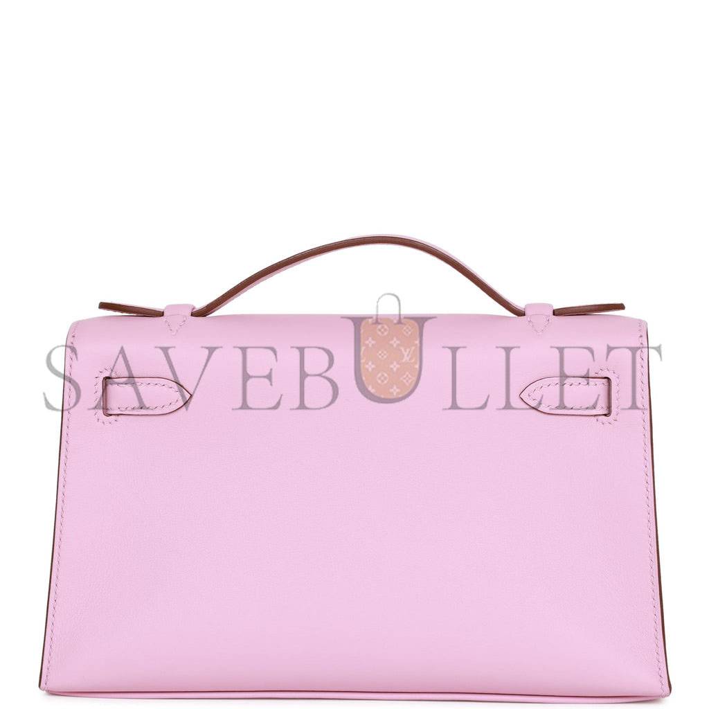 H**mes kelly pochette mauve sylvestre swift rose gold hardware (22*12*13cm)