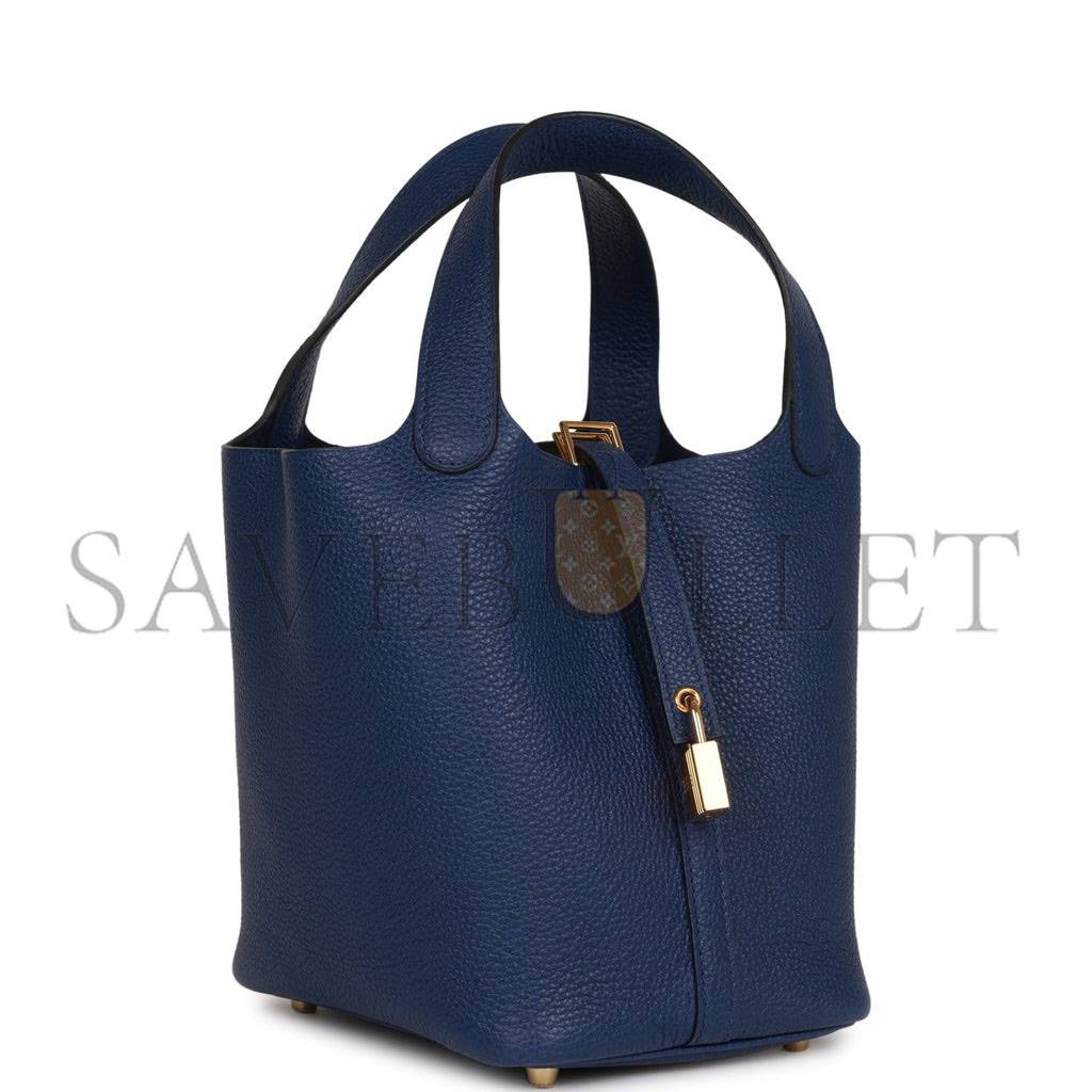 H**mes picotin lock 18 bleu saphir maurice gold hardware (18*13*18cm)