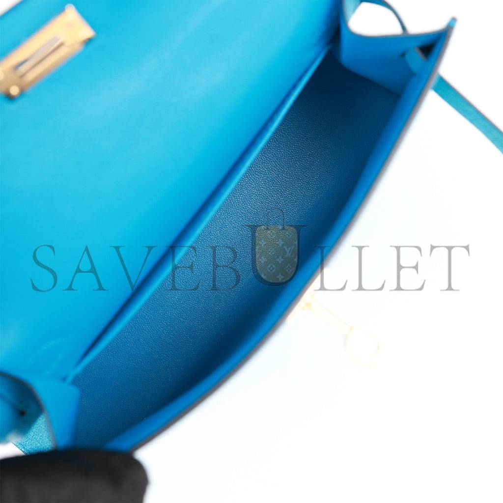 H**mes mini kelly sellier 20 bleu frida chevre gold hardware (19*12*5.5cm)