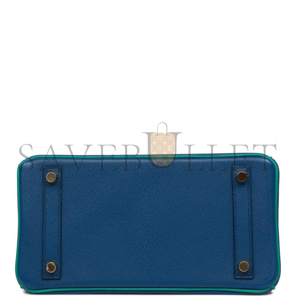 H**mes special order (hss) birkin 25 bleu saphir and vert vertigo chevre brushed gold hardware handmade (25.cm)
