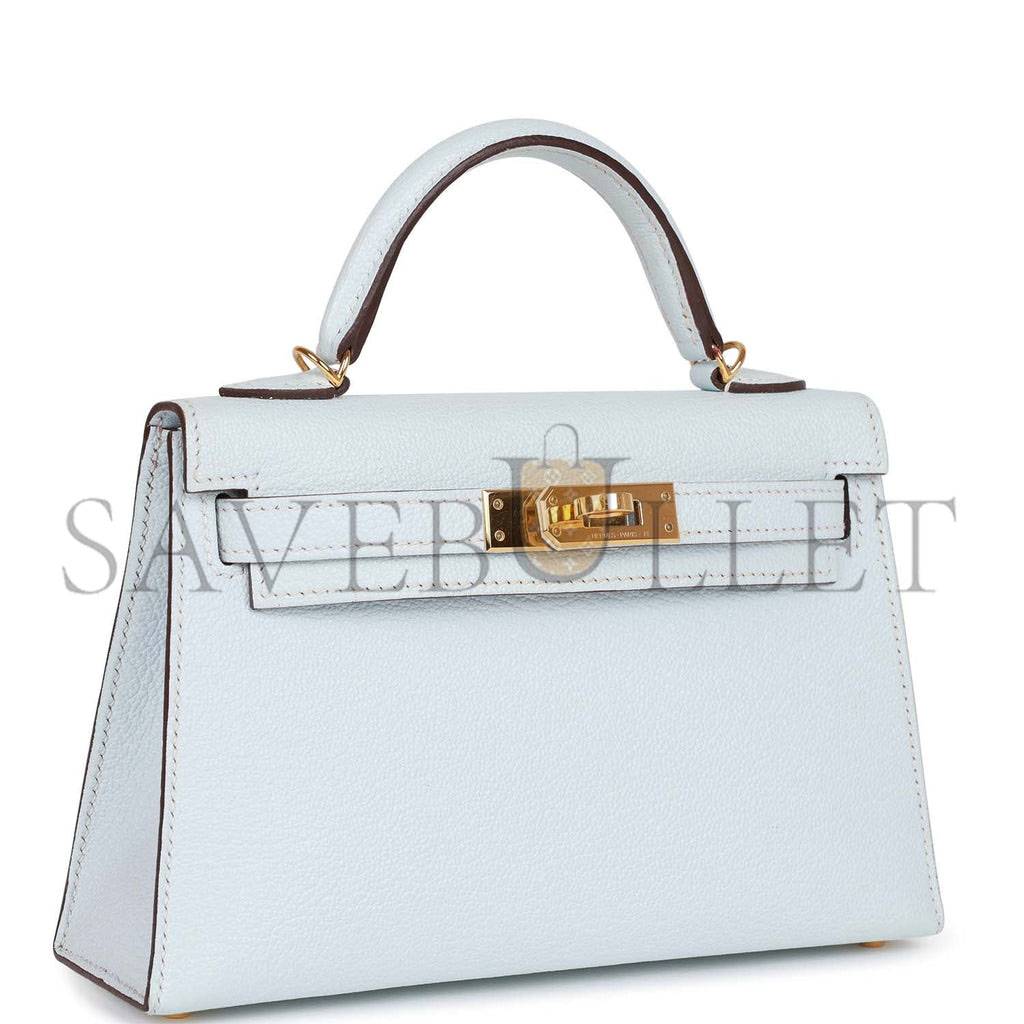 H**mes mini H**mes kelly sellier 20 bleu brume chevre gold hardware (19*12*5.5cm)