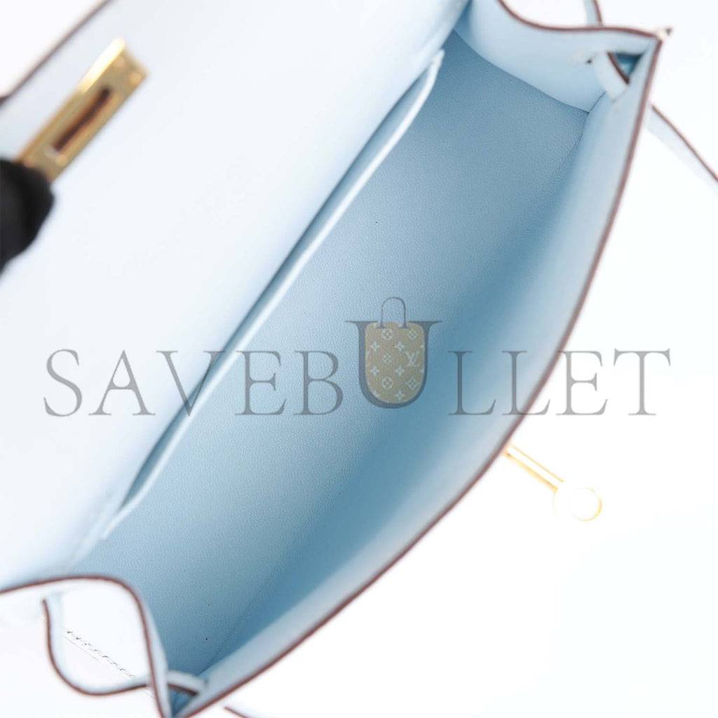 H**mes mini H**mes kelly sellier 20 bleu brume chevre gold hardware (19*12*5.5cm)