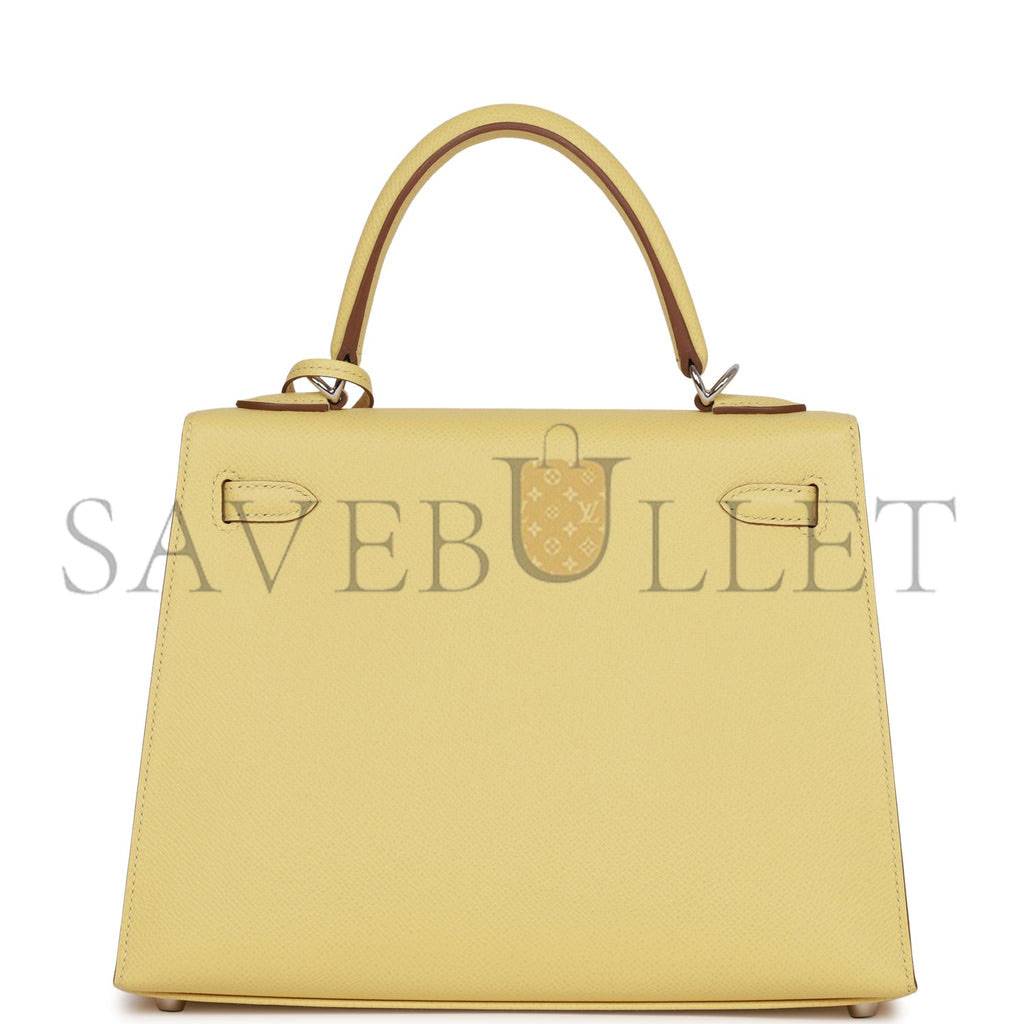 H**mes kelly sellier 25 jaune poussin epsom palladium hardware (25*17*7cm)