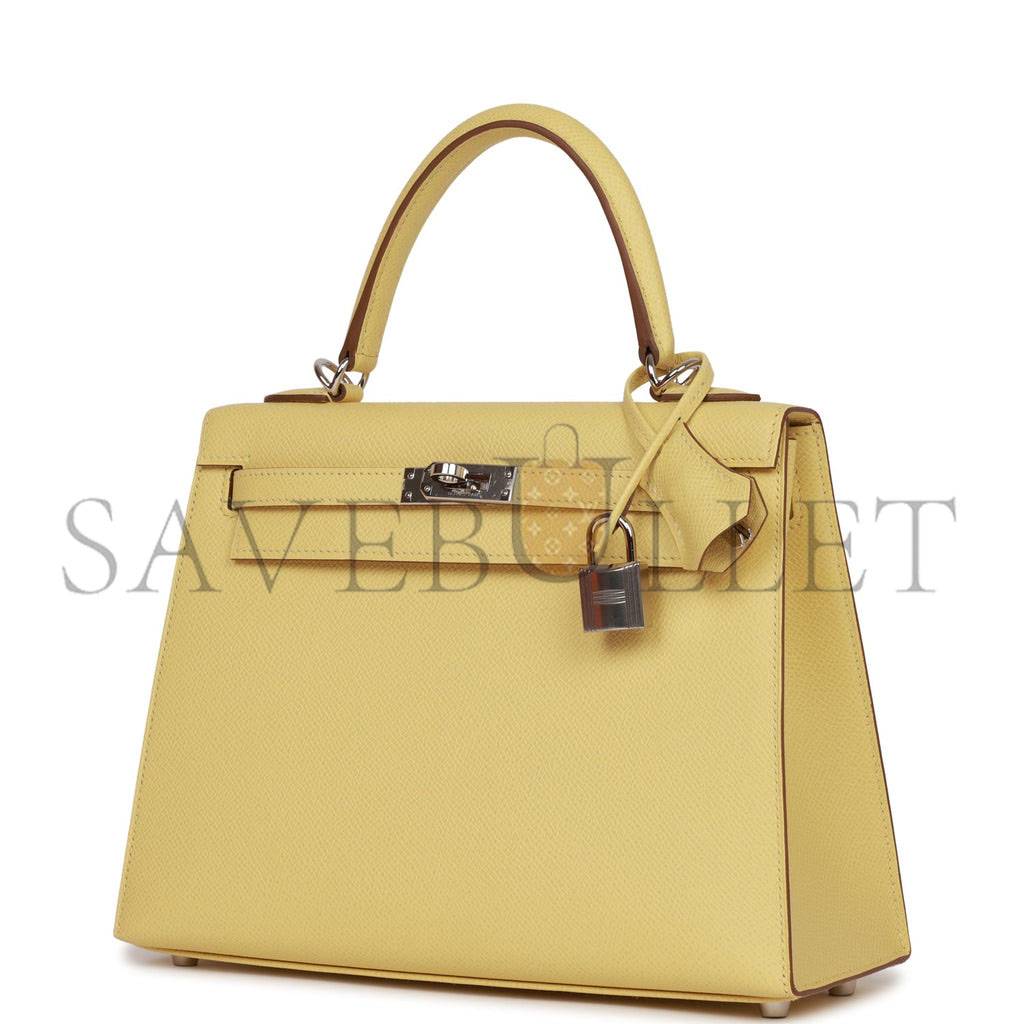H**mes kelly sellier 25 jaune poussin epsom palladium hardware (25*17*7cm)