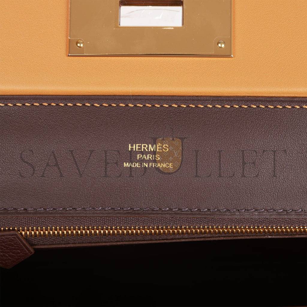 H**mes mini 2424 bag caramel evercolor and sesame swift verso gold hardware (23*17*11cm)