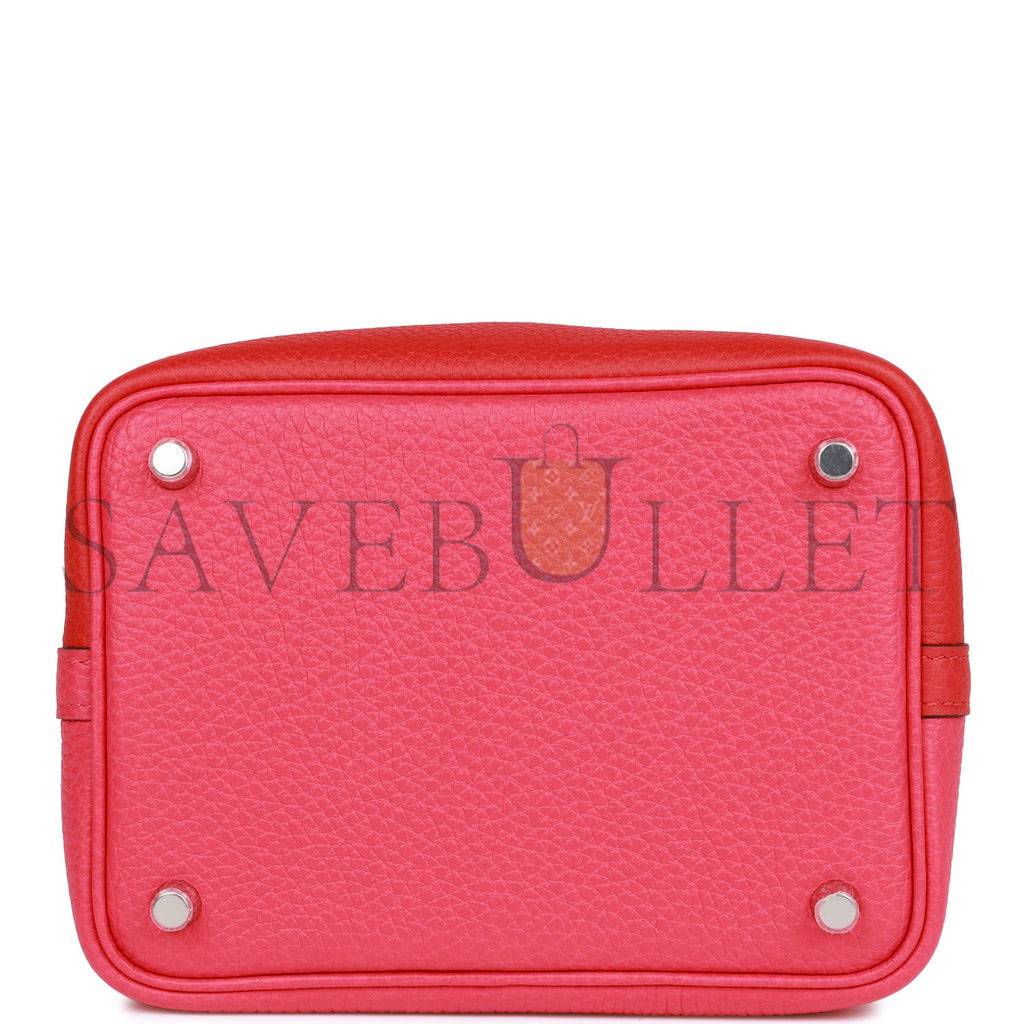 H**mes picotin lock 18 casaque rouge de coeur, rose extreme and bleu zanzibar clemence palladium hardware (18*13*18cm)