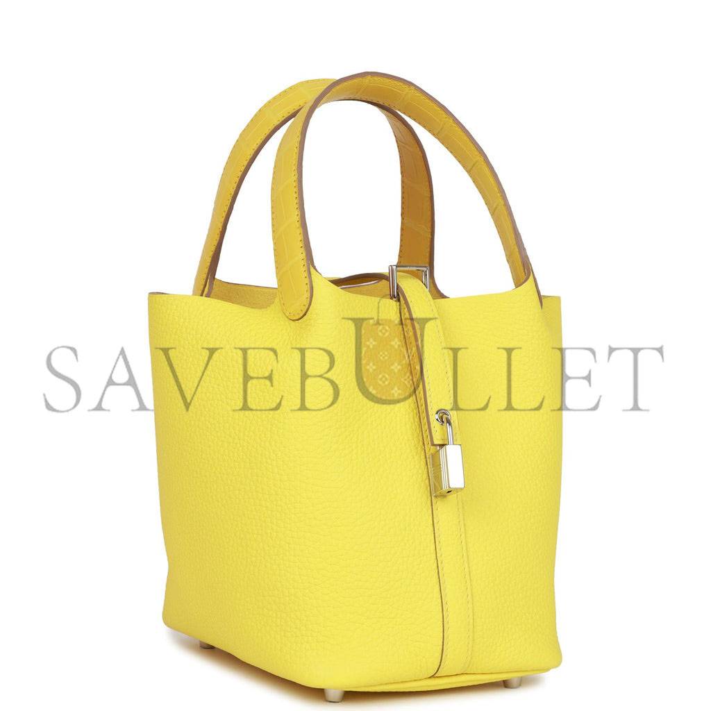 H**mes picotin lock 18 mimosa matte alligator and lime clemence touch palladium hardware(18*13*18cm)