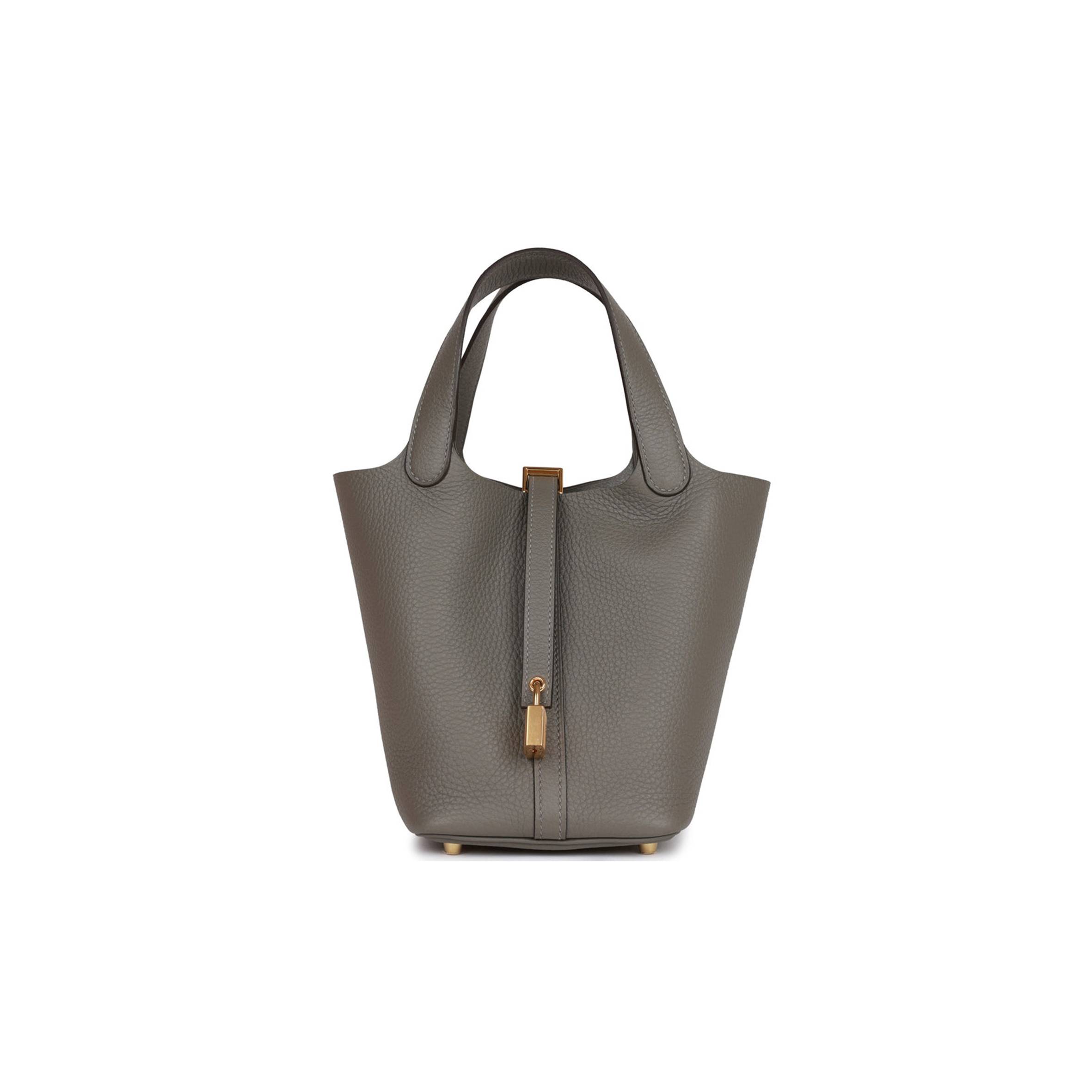 H**mes picotin lock 18 gris meyer clemence gold hardware (18*13*18cm)