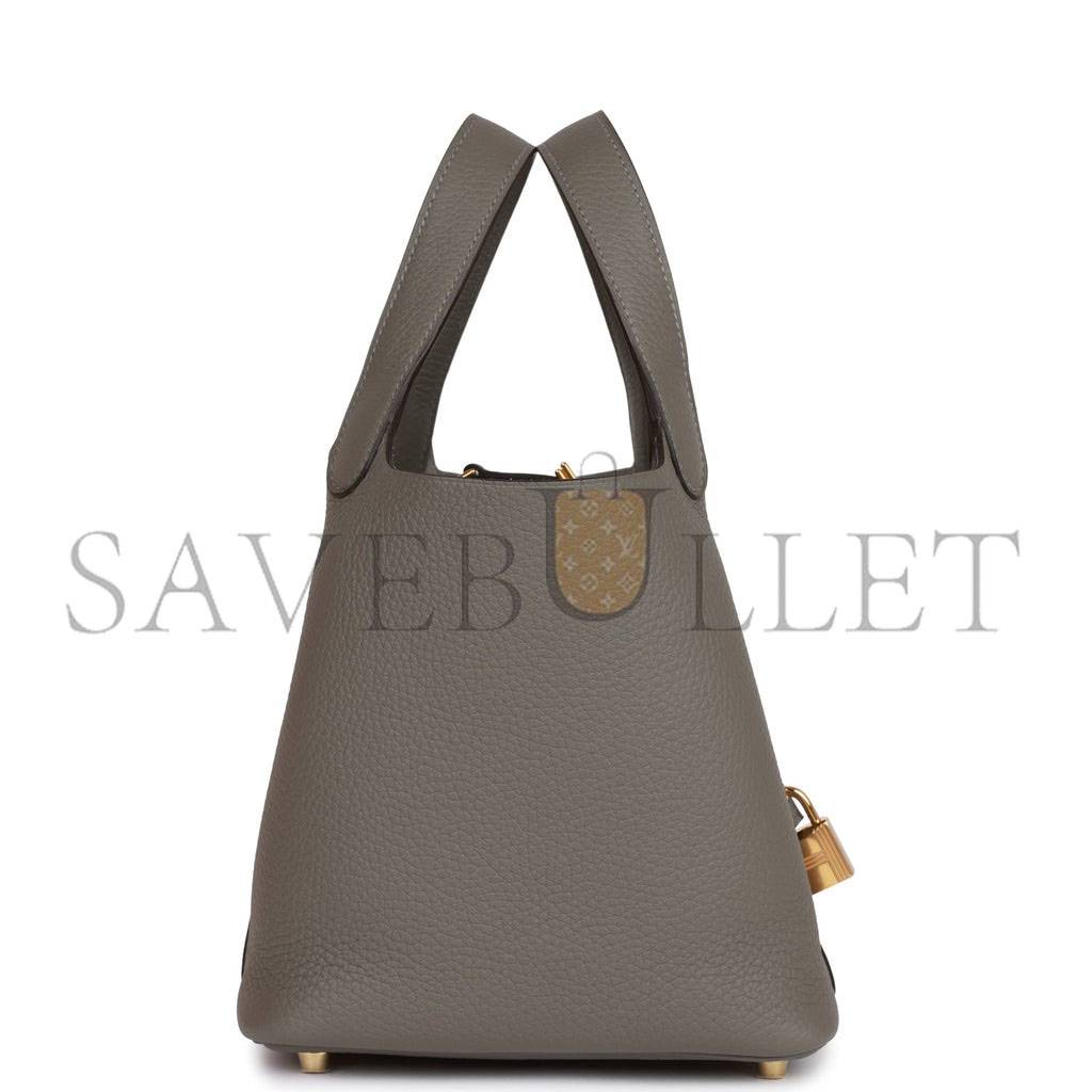H**mes picotin lock 18 gris meyer clemence gold hardware (18*13*18cm)