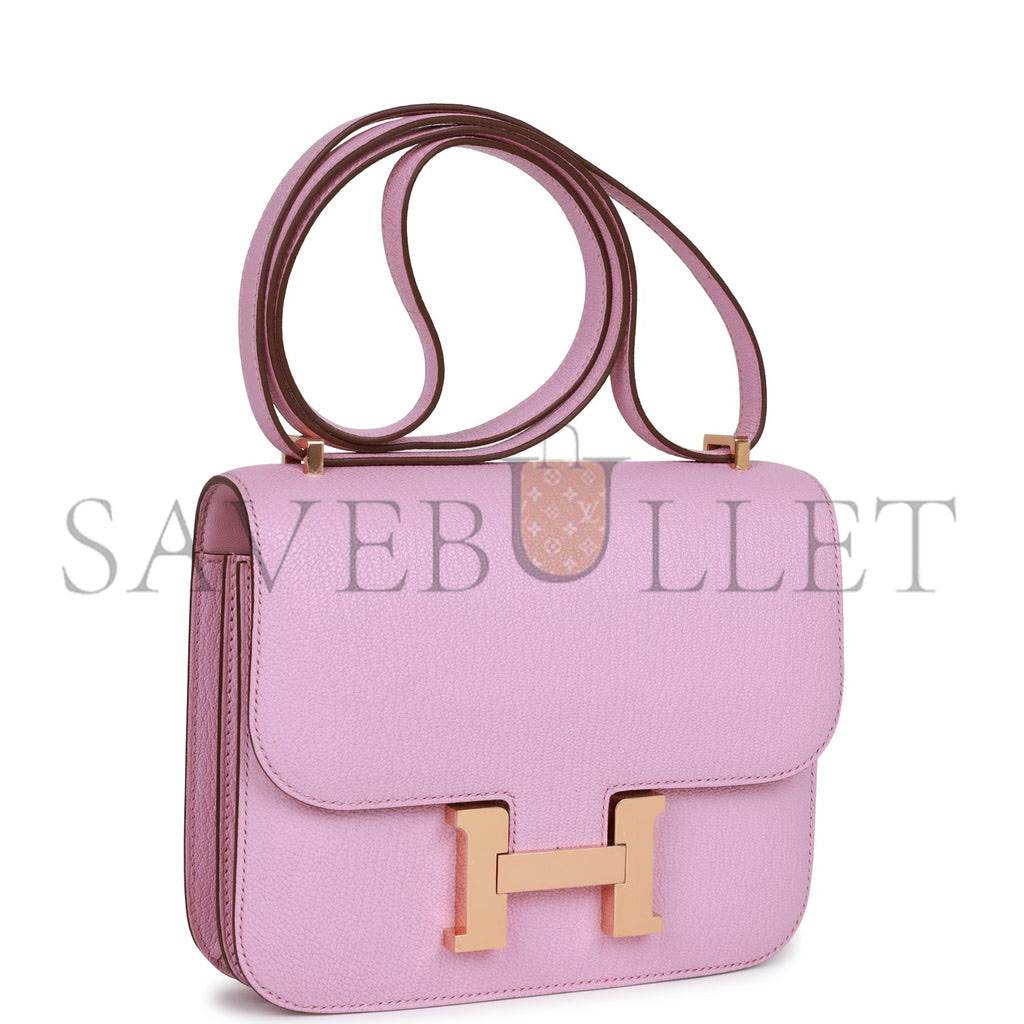 H**mes constance 18 mauve sylvestre chevre rose gold hardware (18cm)