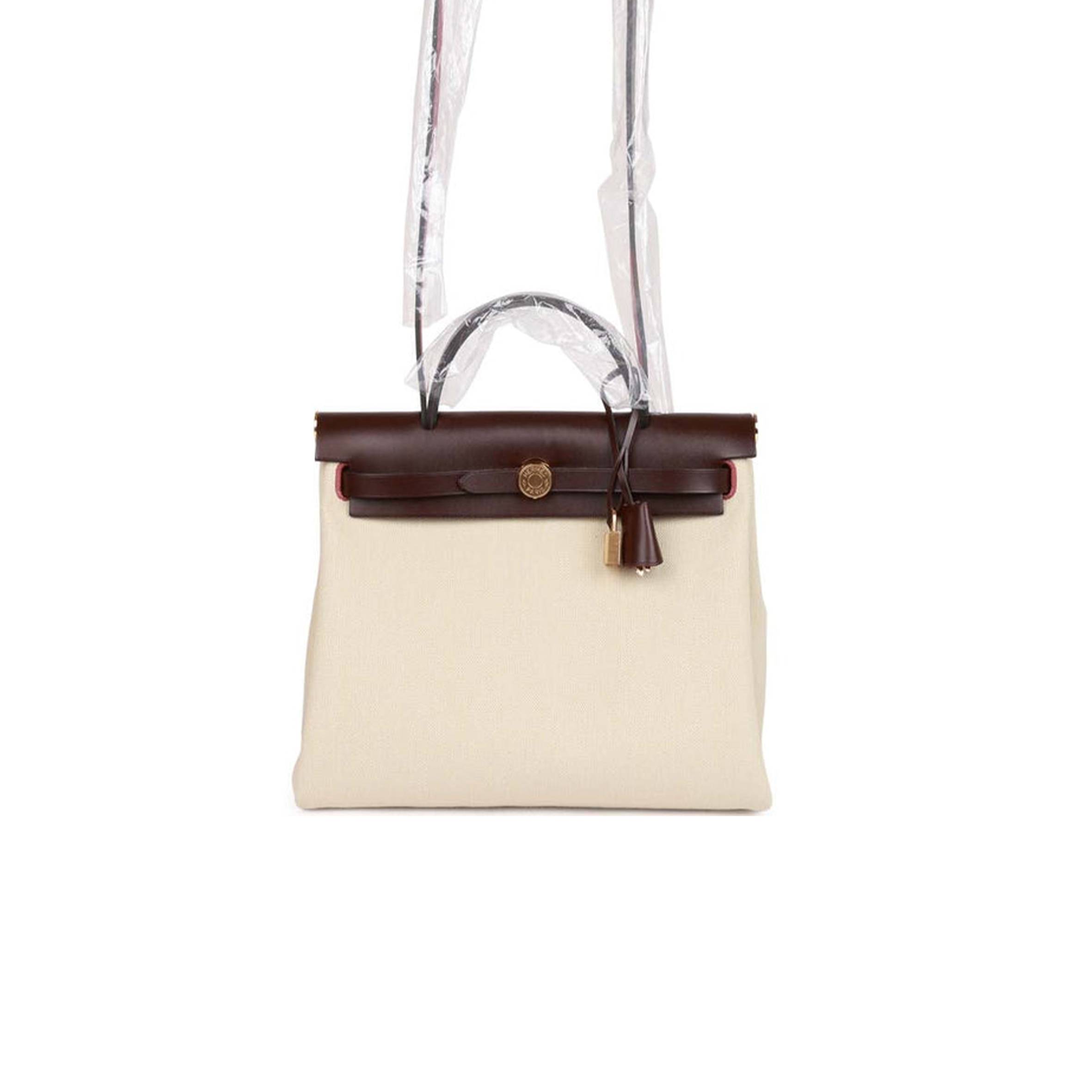 H**mes herbag zip pm 31 beton toile h berline rouge sellier hunter gold hardware (30*27*11cm)