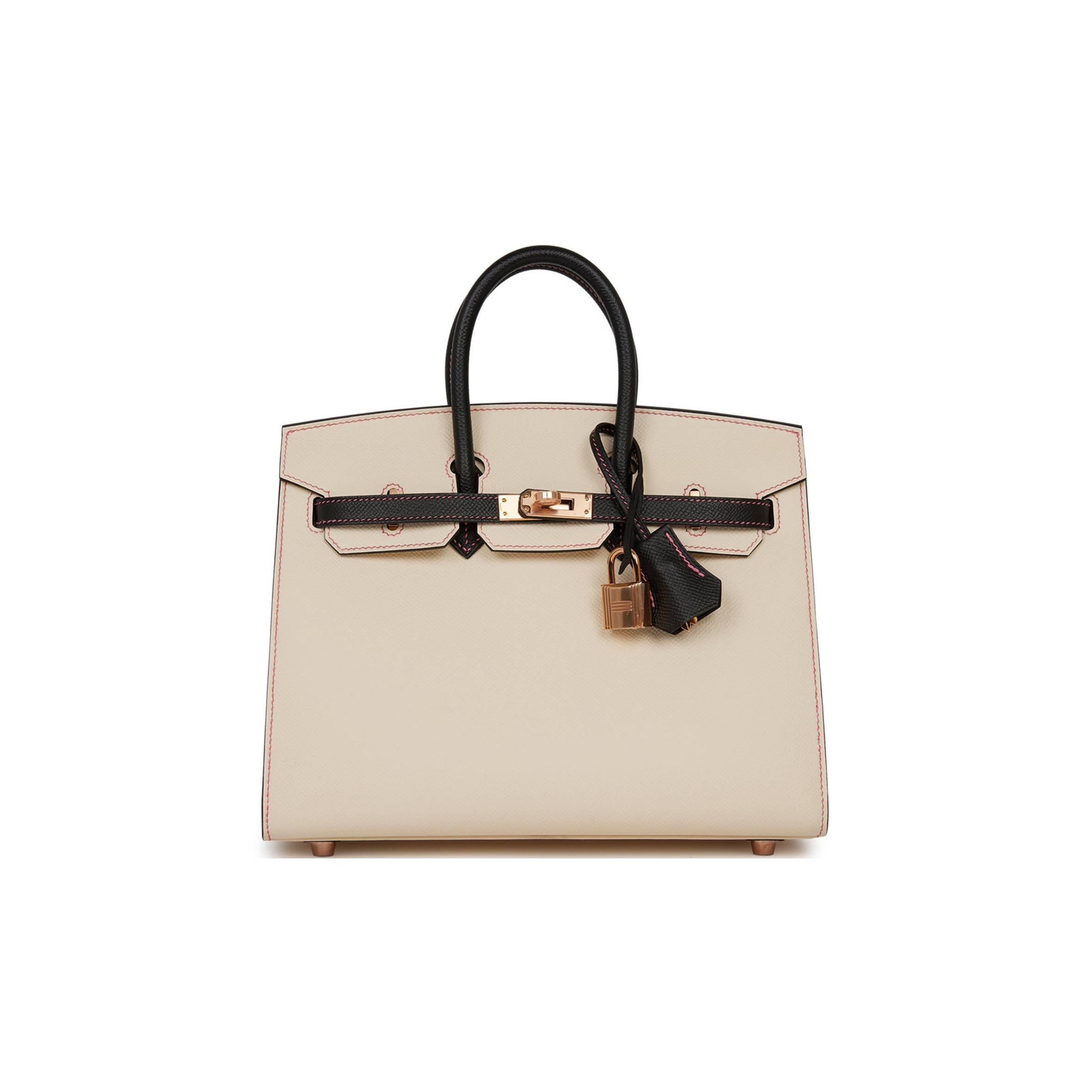 H**mes special order (hss) birkin sellier 25 nata and black epsom rose gold hardware (25cm)