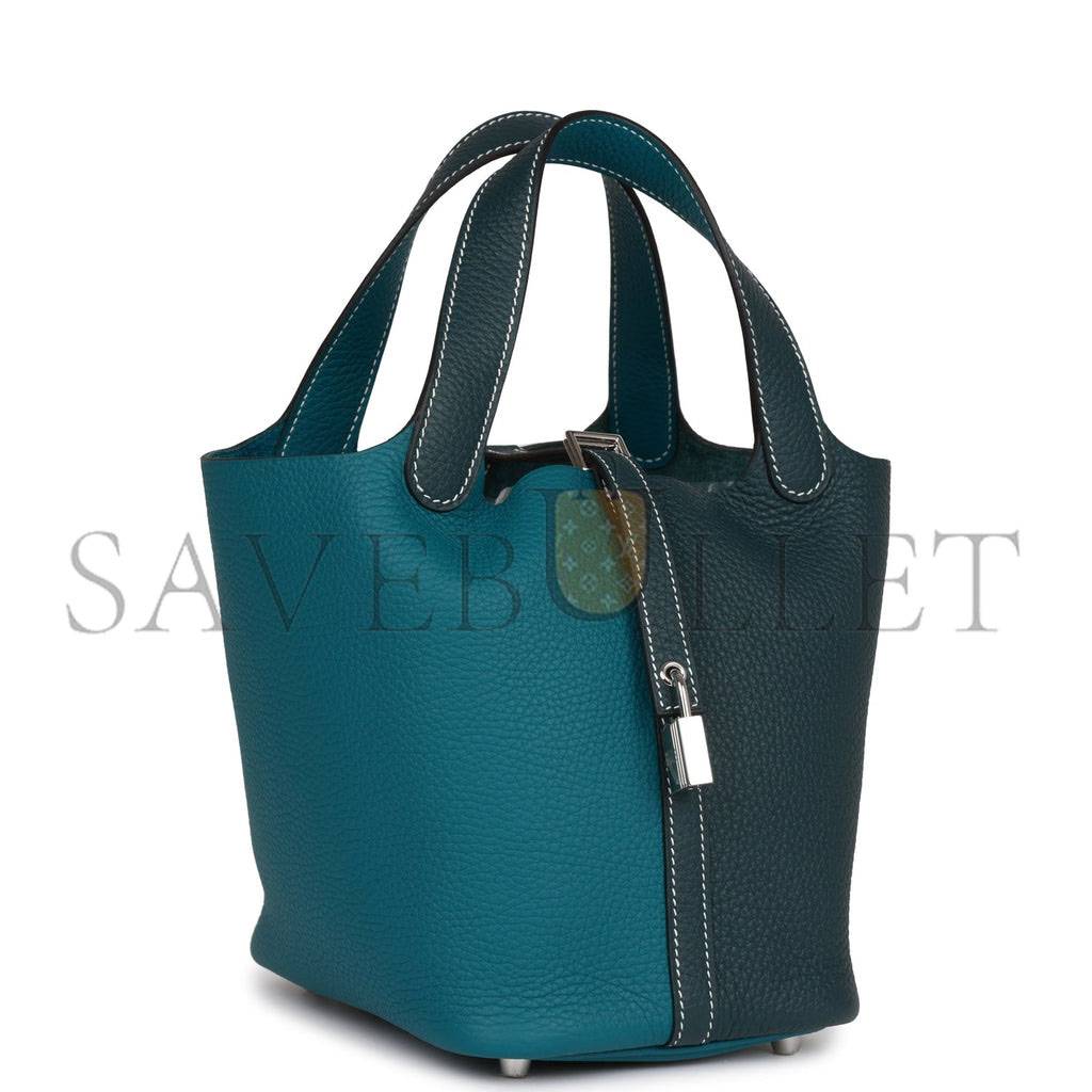 H**mes picotin lock 18 casaque vert cypress and vert bosphore palladium hardware(18*13*18cm)