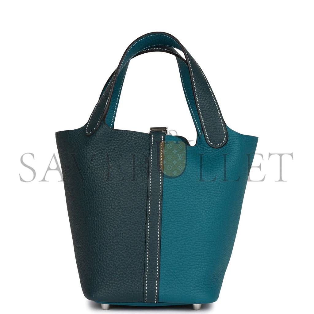 H**mes picotin lock 18 casaque vert cypress and vert bosphore palladium hardware(18*13*18cm)