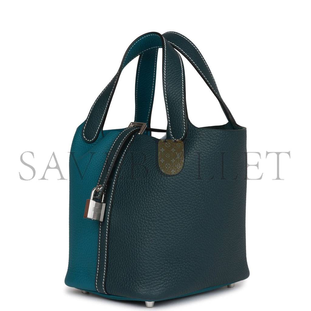 H**mes picotin lock 18 casaque vert cypress and vert bosphore palladium hardware(18*13*18cm)
