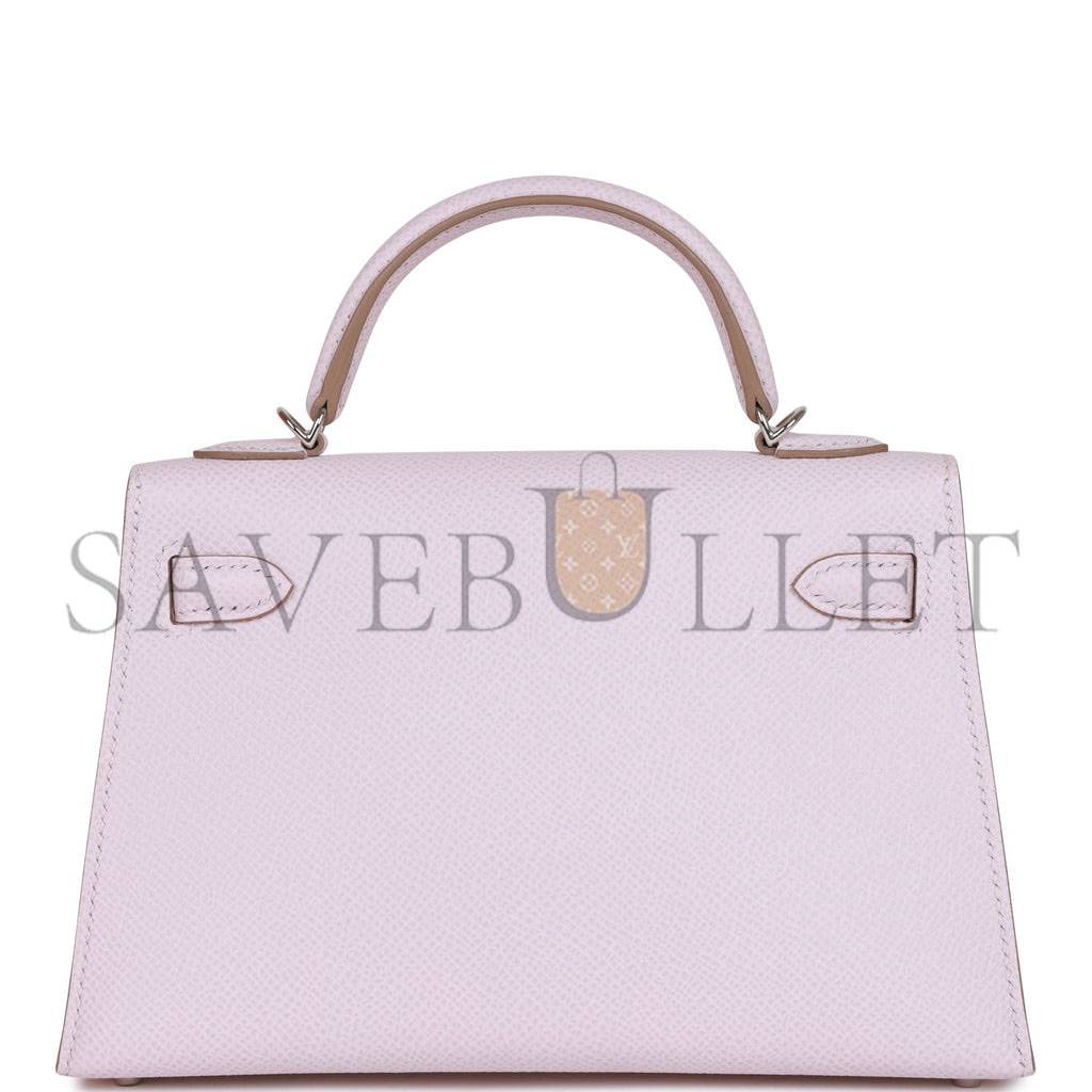 H**mes mini kelly sellier 20 mauve pale epsom palladium hardware (19*12*5.5cm)