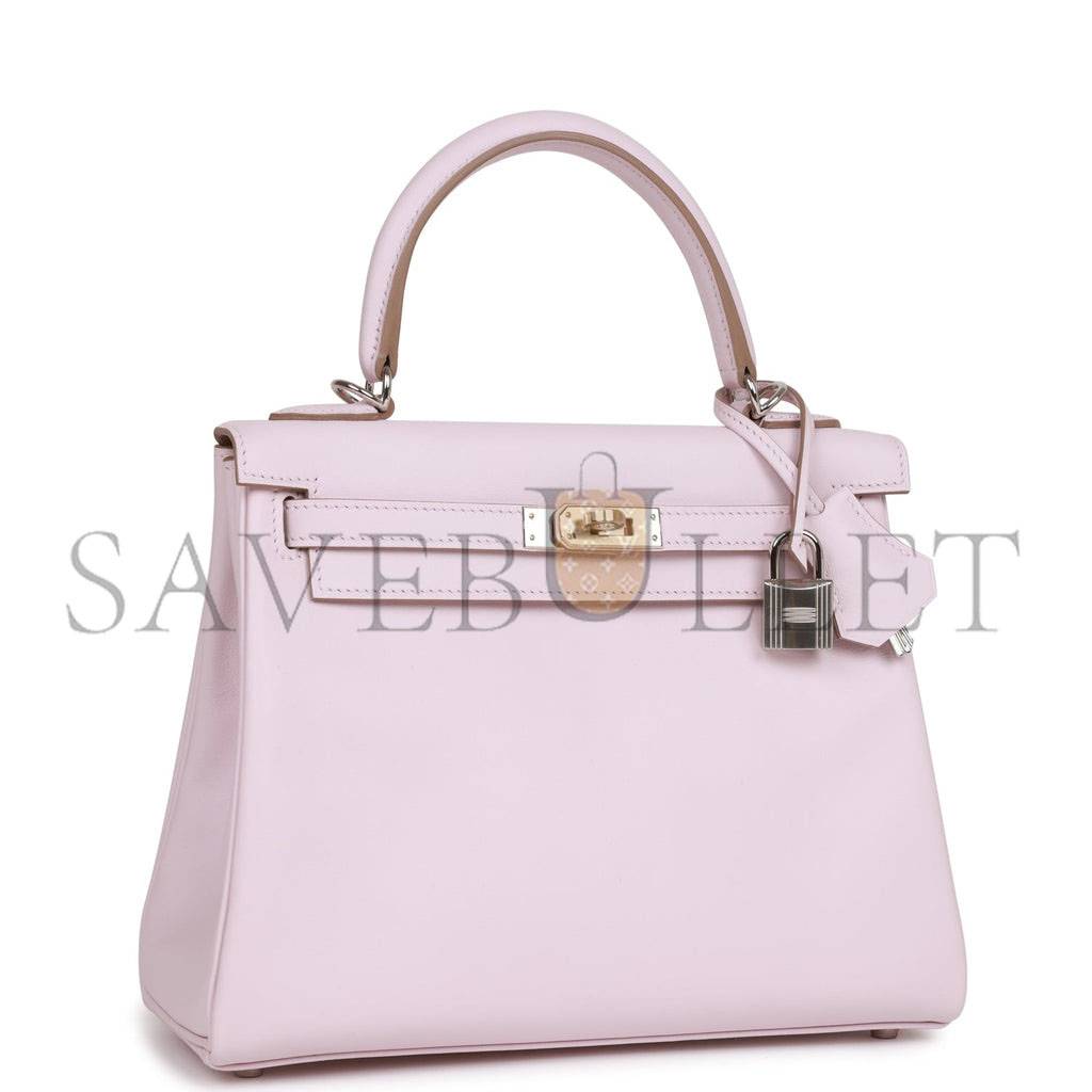 H**mes kelly retourne 25 mauve pale swift palladium hardware handmade(25*17*7cm)