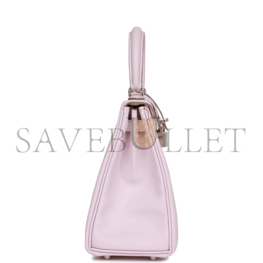 H**mes kelly retourne 25 mauve pale swift palladium hardware handmade(25*17*7cm)