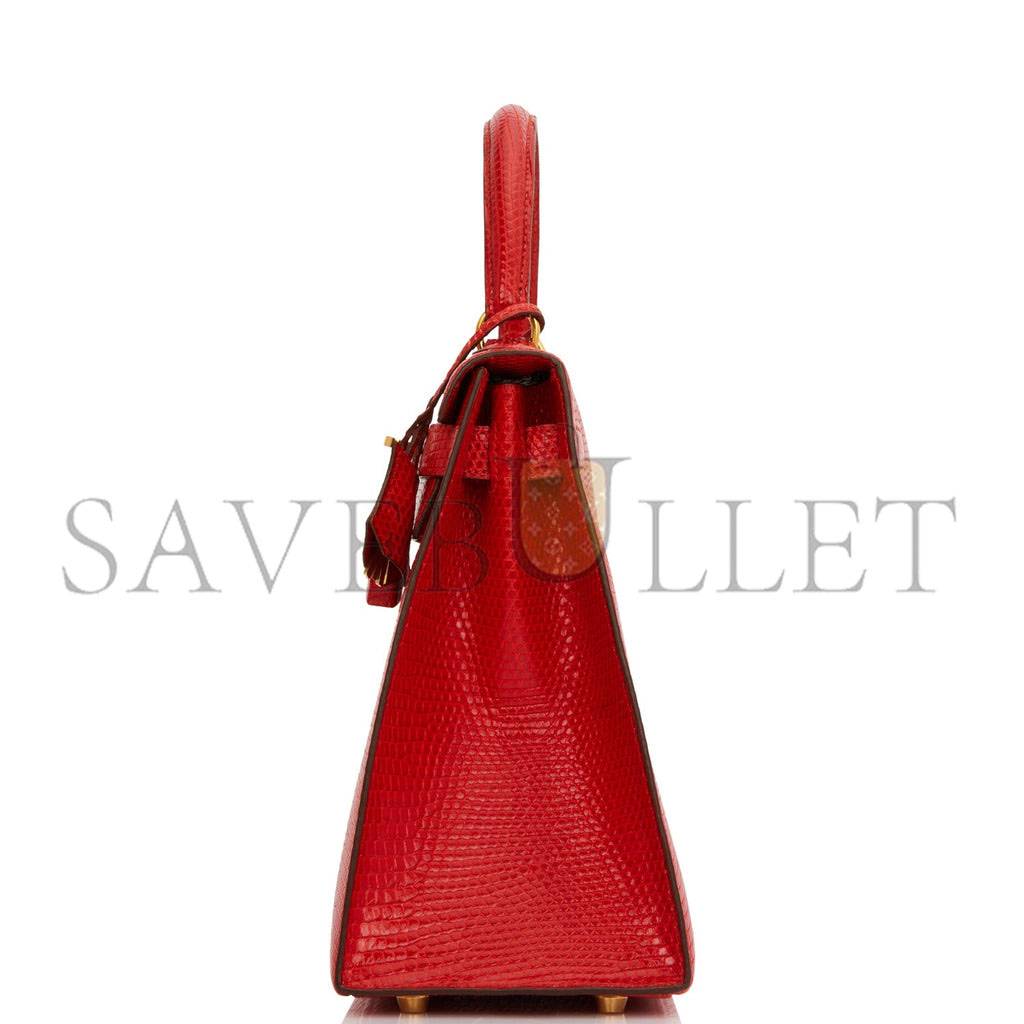 H**mes kelly sellier 28 rouge vif lizard niloticus gold hardware (28*22*10cm)