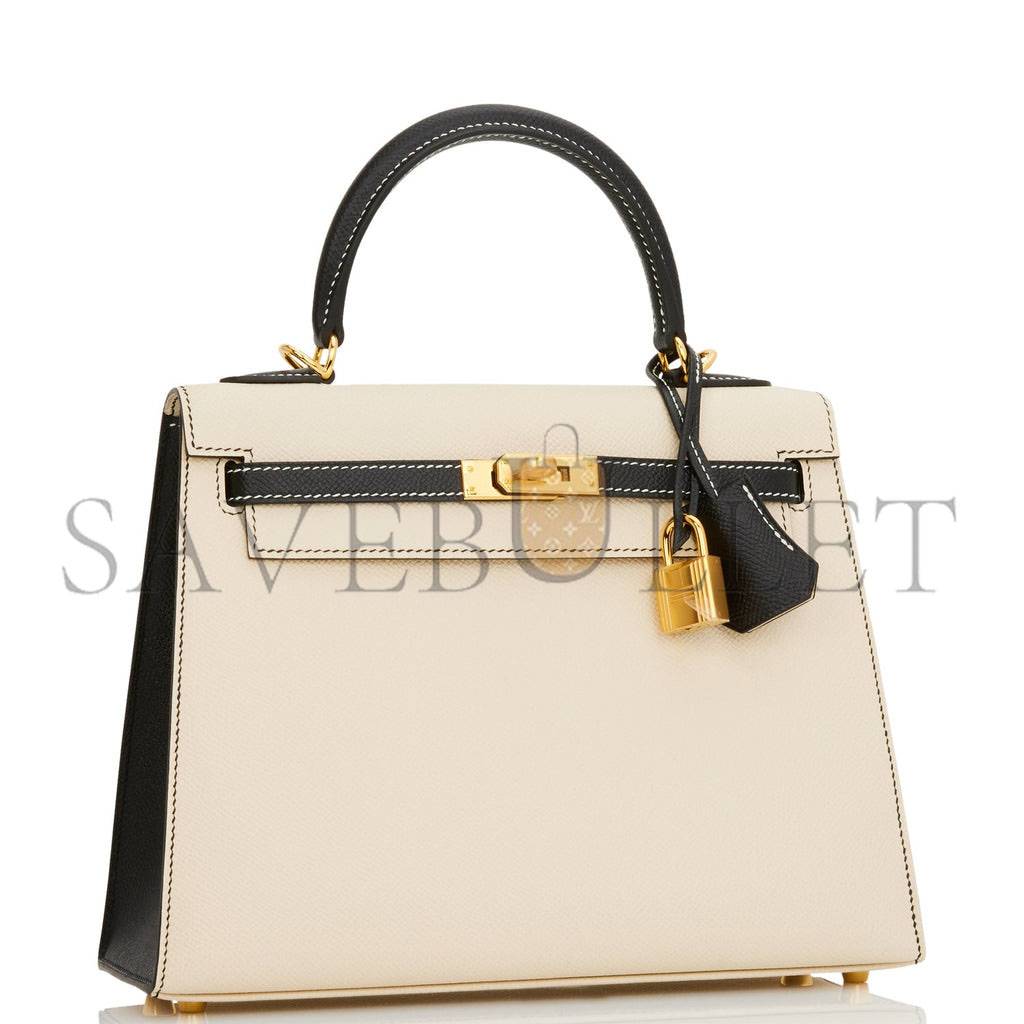 H**mes special order (hss) kelly sellier 25 nata and black epsom gold hardware handmade (25*17*7cm)