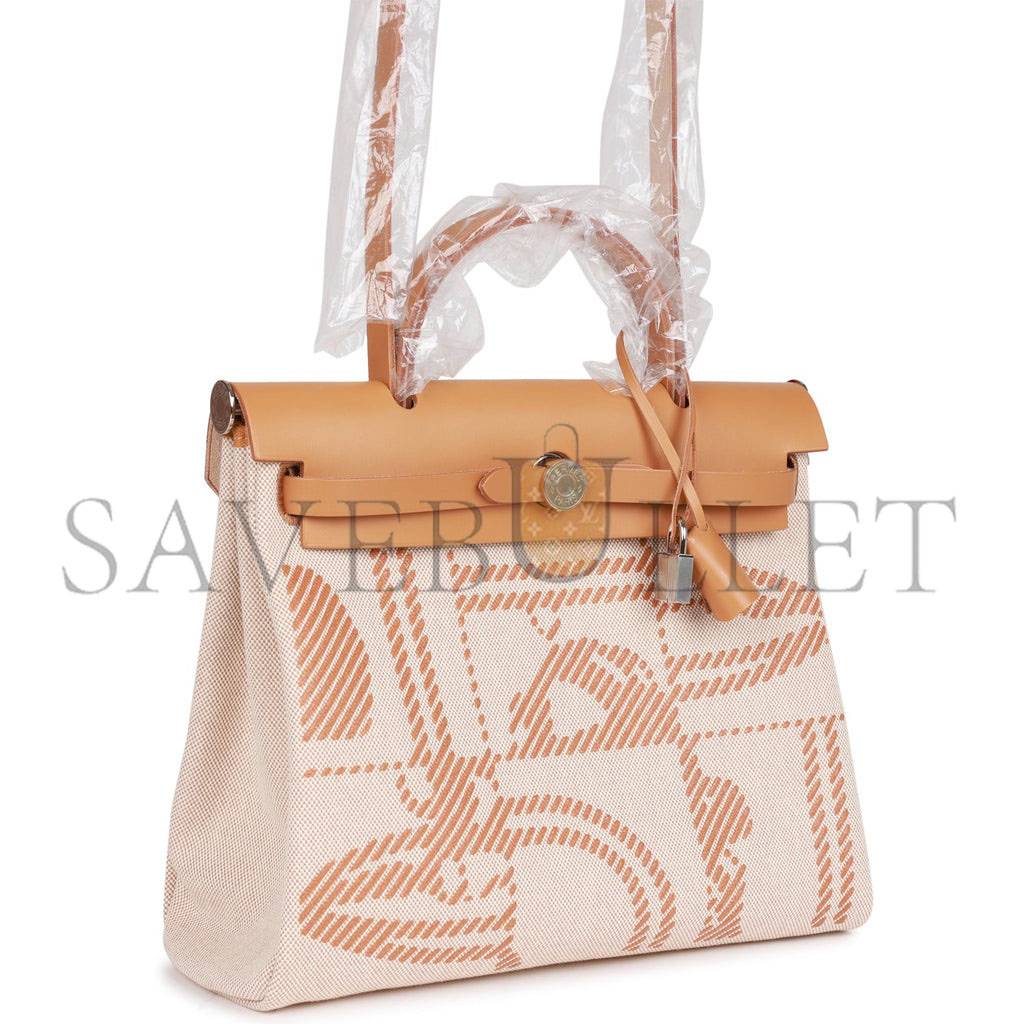 H**mes herbag zip pm 31 brides de gala toile h berline natural sable palladium hardware(30*27*11cm)