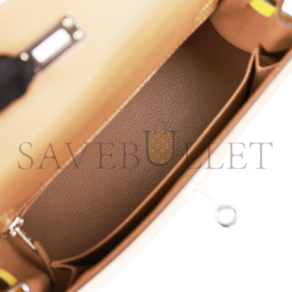 H**mes kelly sellier 25 tri-color chai, lime and mauve sylvestre epsom palladium hardware(25*17*7cm)