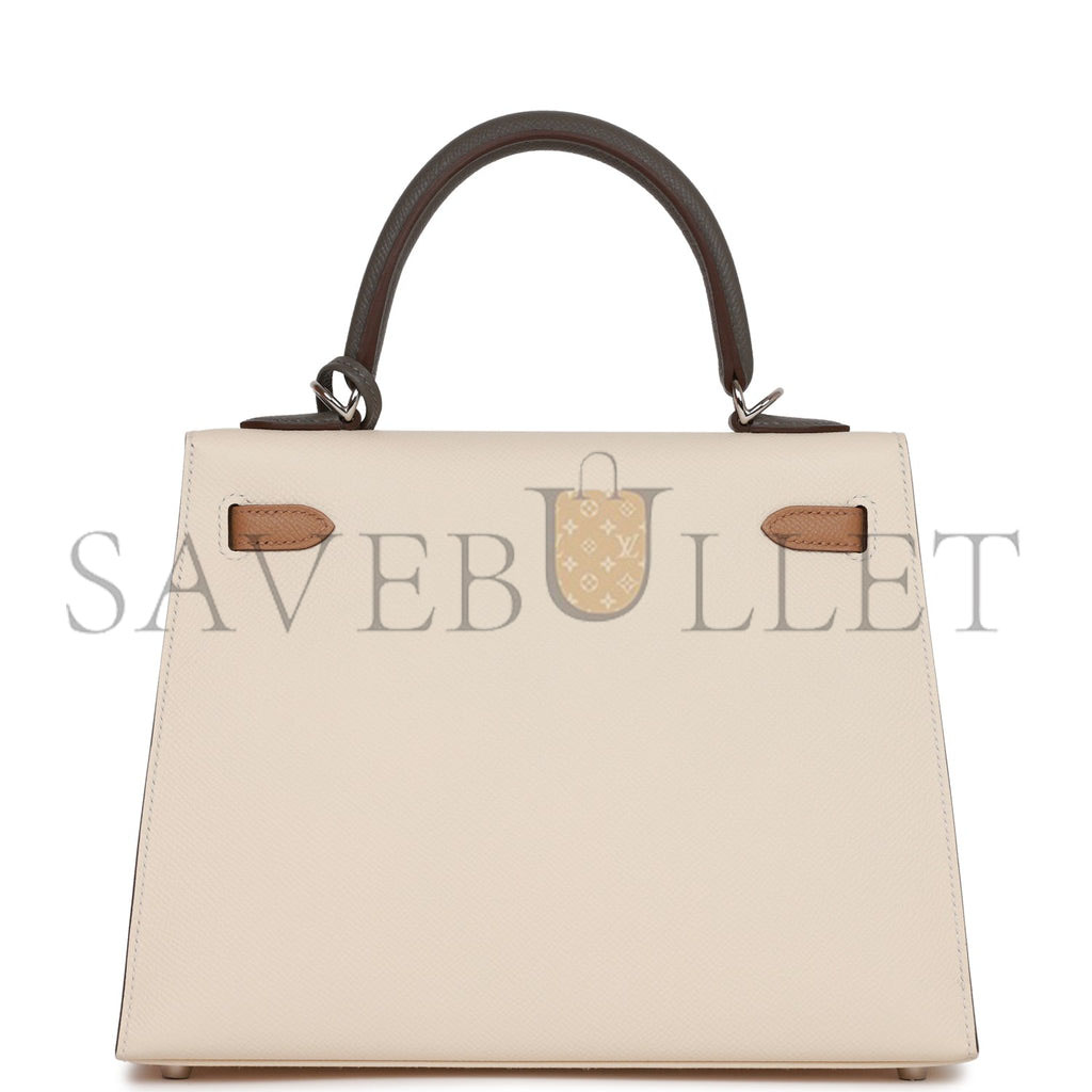 H**mes kelly sellier 25 tri-color nata, chai and gris meyer epsom palladium hardware (25*17*7cm)
