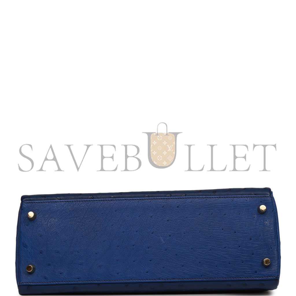 H**mes ghillies kelly retourne 32 bleu saphir, bleu iris and bleu de malte ostrich permabrass hardware (32cm)