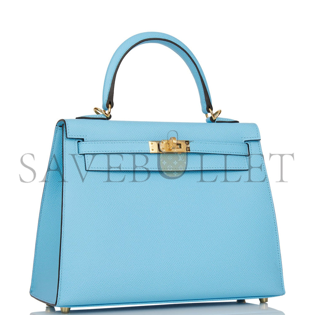 H**me5 kelly sellier 25 celeste epsom gold hardware (25*17*7cm)