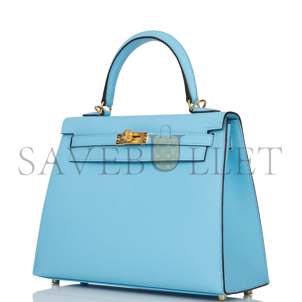 H**me5 kelly sellier 25 celeste epsom gold hardware (25*17*7cm)