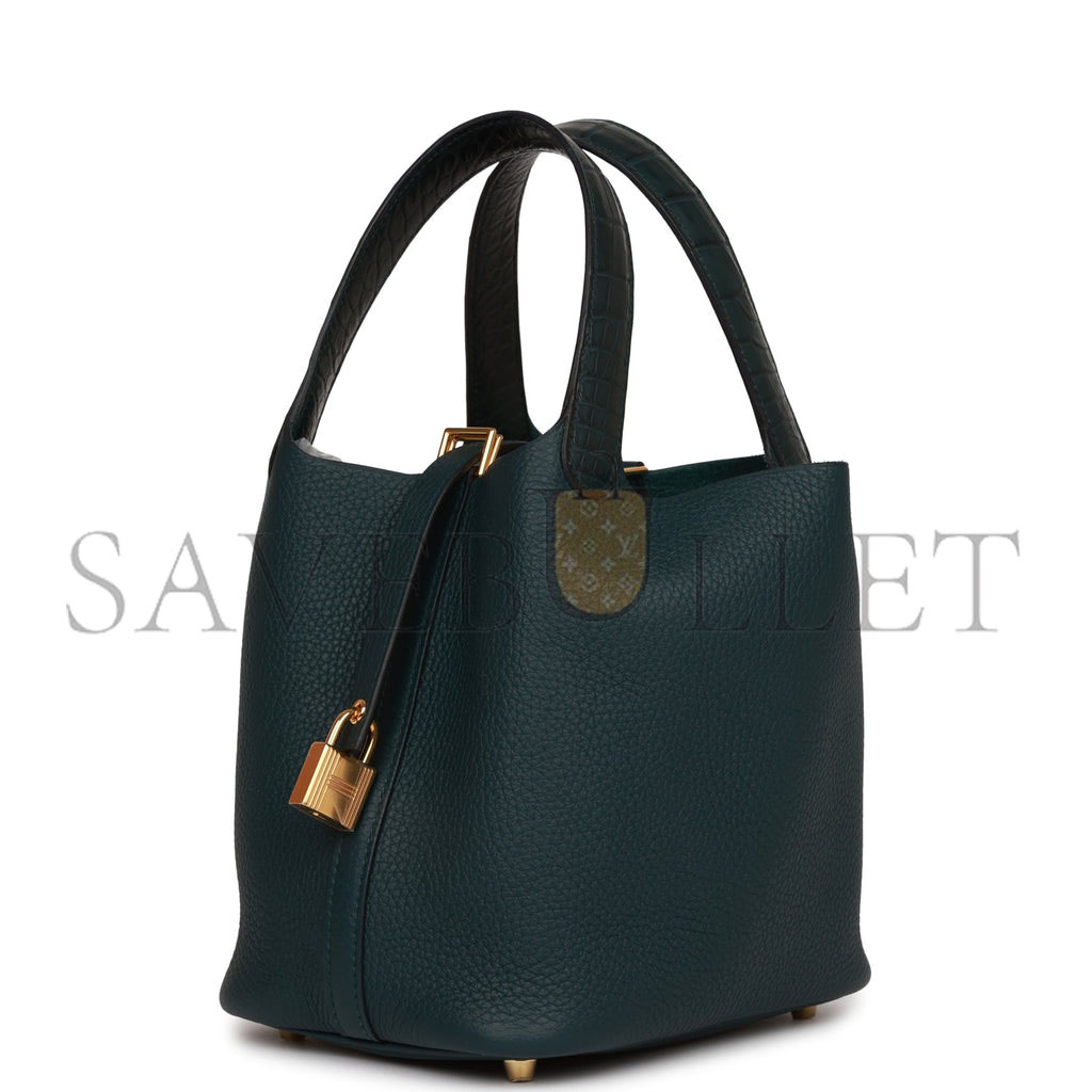 H**mes picotin lock 18 vert cypress matte alligator and clemence touch gold hardware (18*13*18cm)