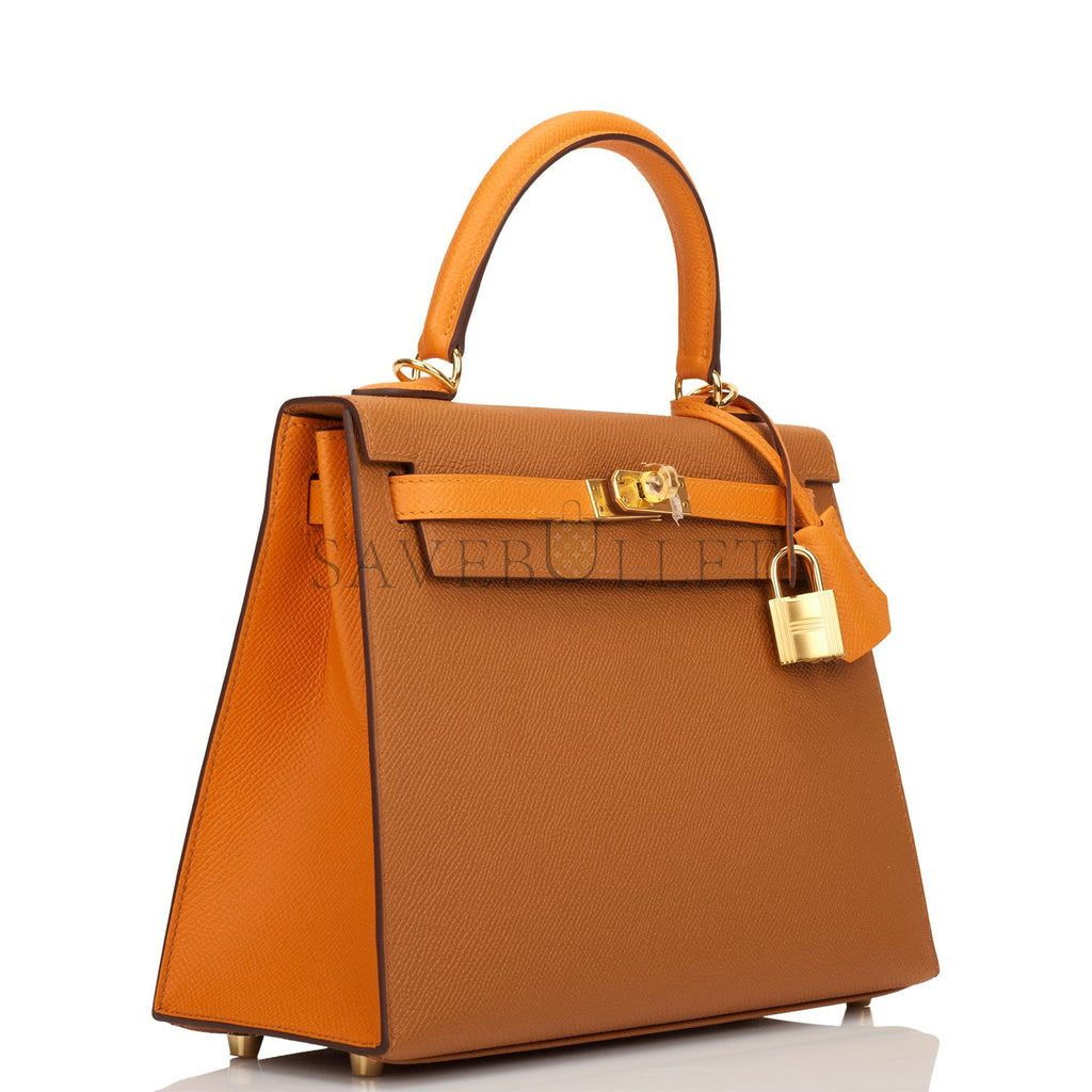 H**mes special order (hss) kelly sellier 25 gold and apricot epsom gold hardware handmade (25*17*7cm)