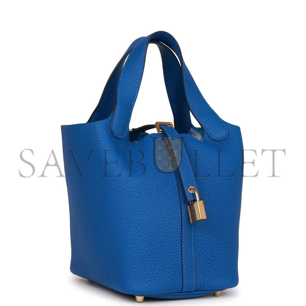 H**mes picotin lock 18 bleu france clemence gold hardware (18*13*18cm)