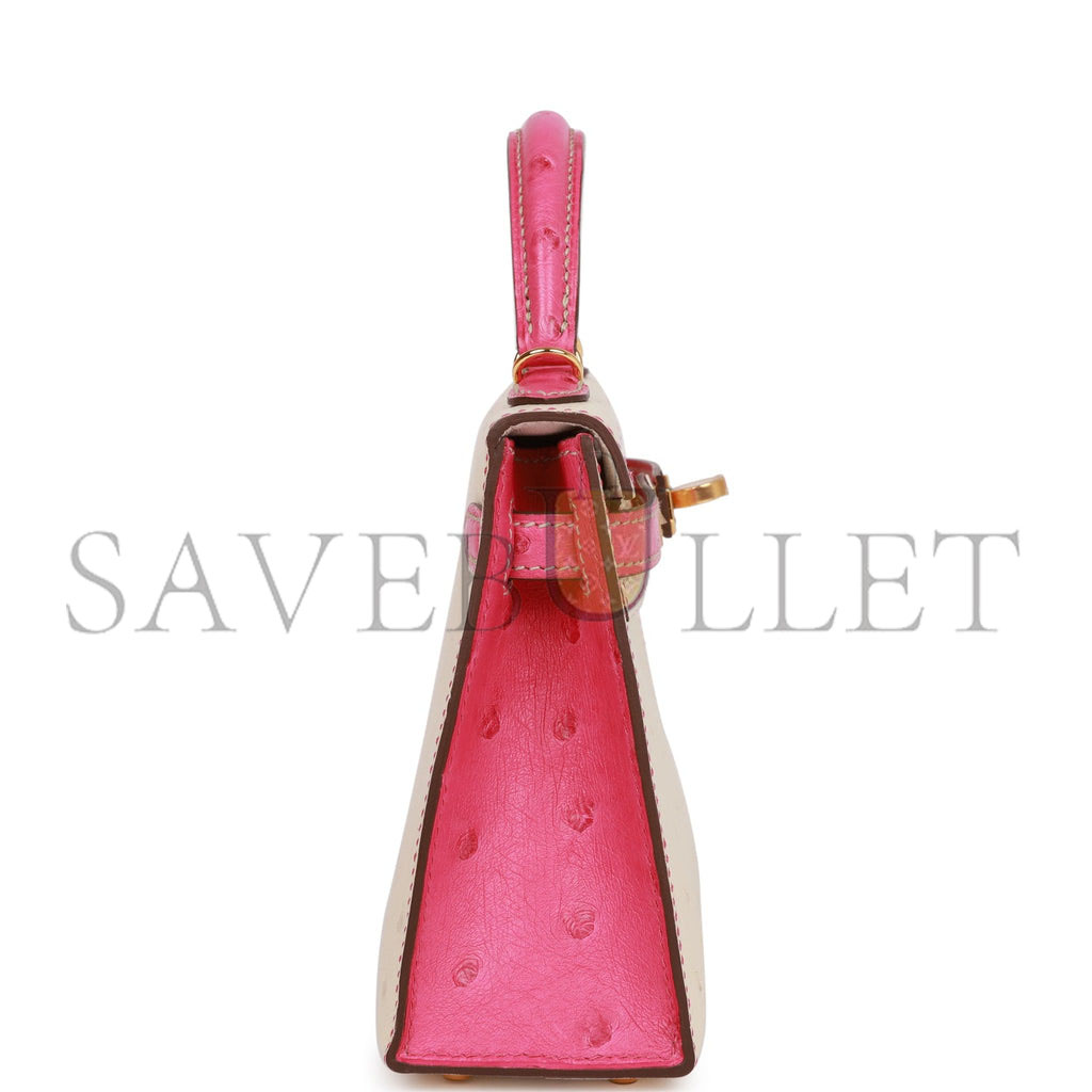 H**mes special order (hss) kelly mini sellier 20 beton and rose tyrien ostrich gold hardware (19*12*5.5cm)