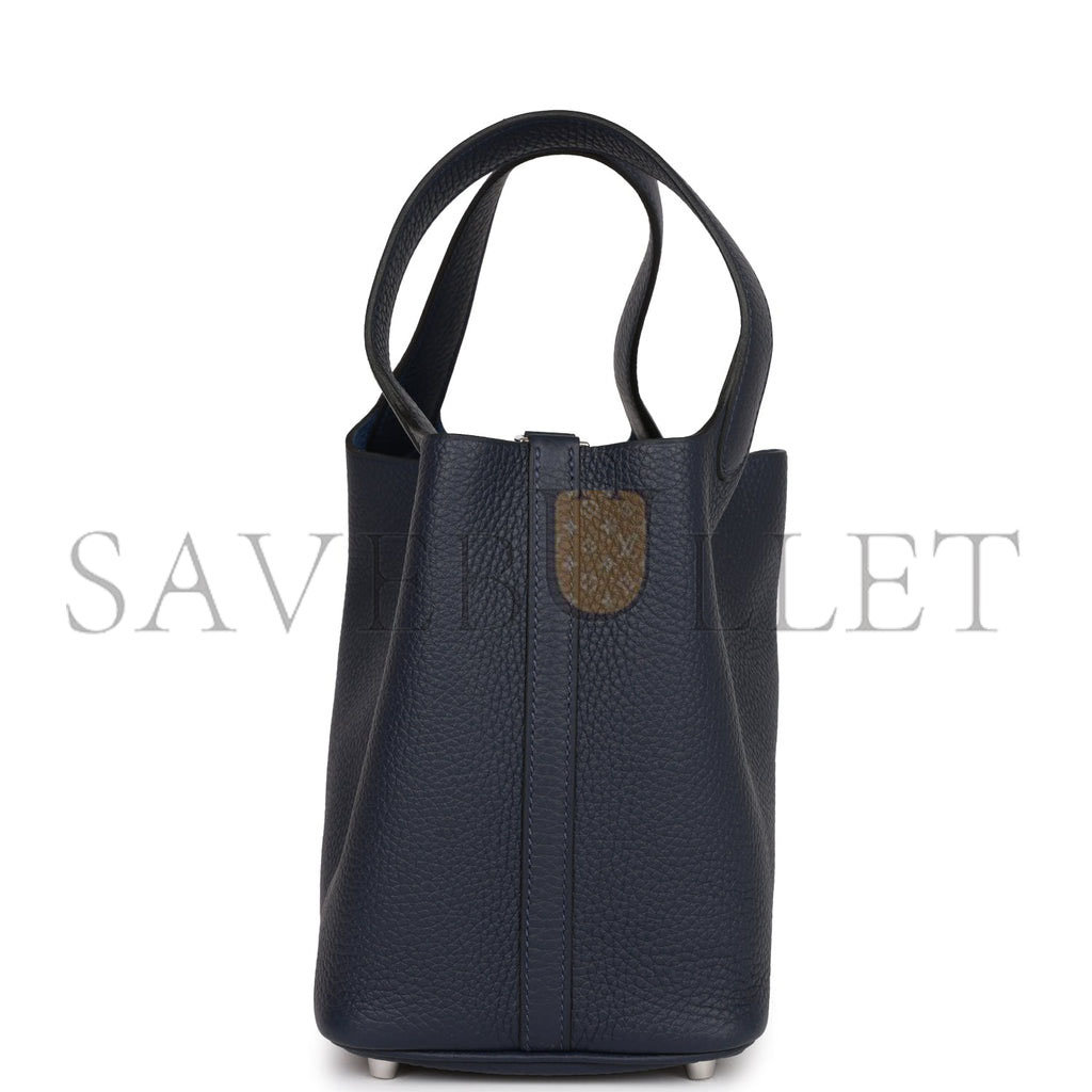 H**mes picotin lock 18 bleu nuit clemence palladium hardware (18*13*18cm)