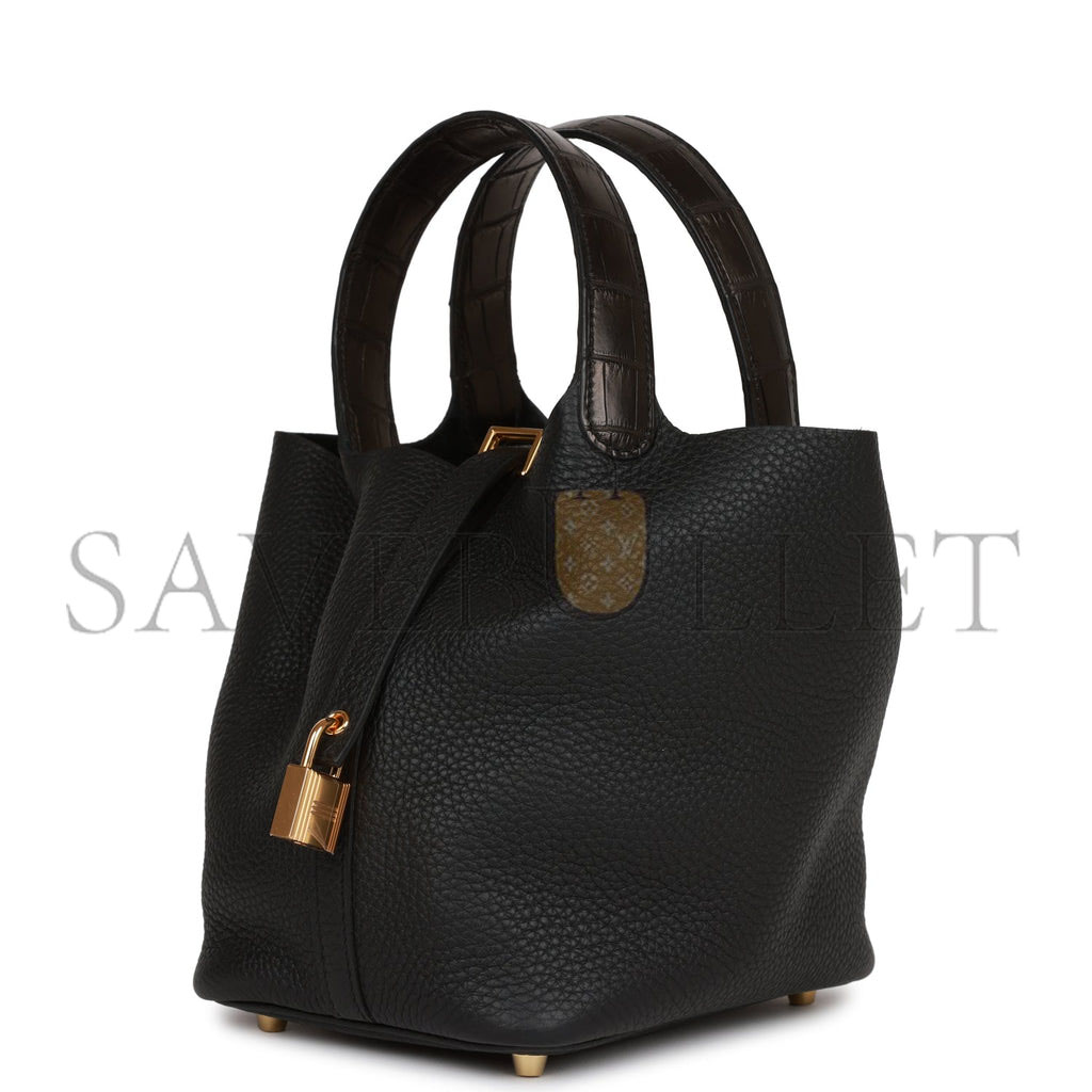 H**mes picotin lock 18 black matte alligator and clemence touch gold hardware (18*13*18cm)