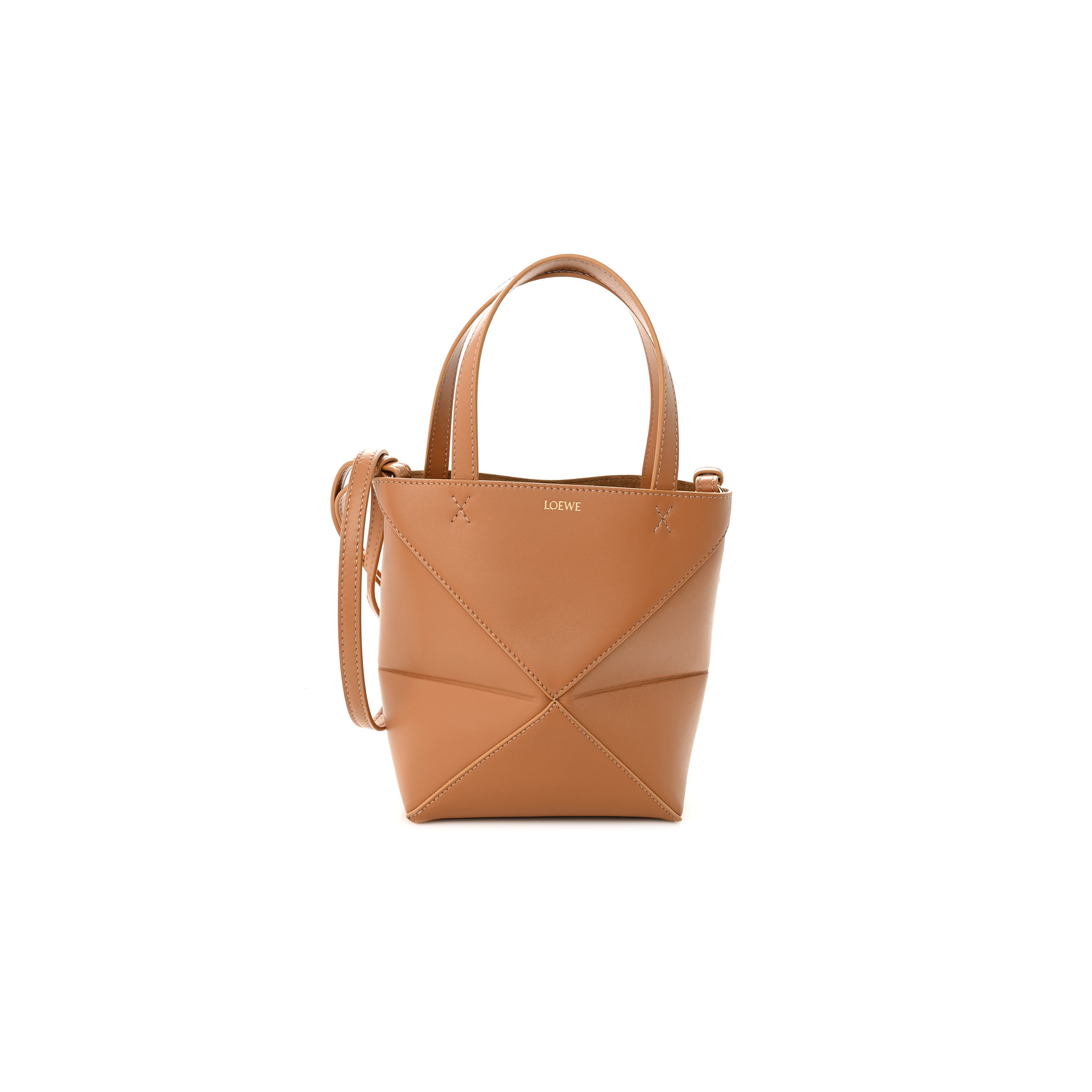 l*ew* shiny calfskin mini puzzle fold tote warm desert (20*16*10cm)