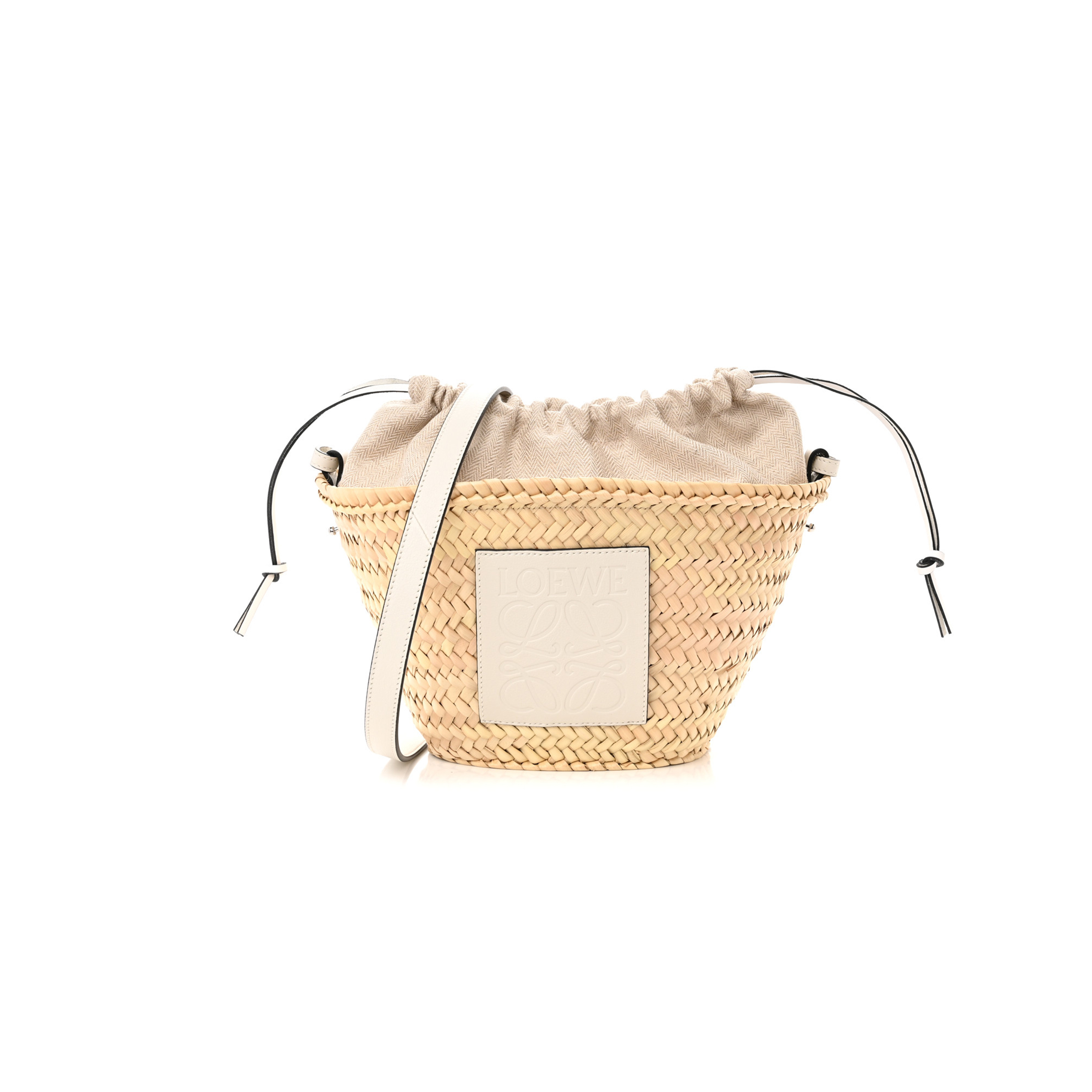 l*ew* leaf palm calfskin drawstring bucket bag natural white (28*19*10cm)