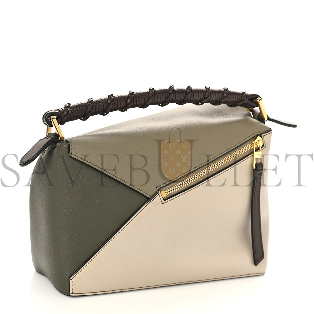l*ew* calfskin small puzzle edge bag laurel green light oat (24*19*10cm)
