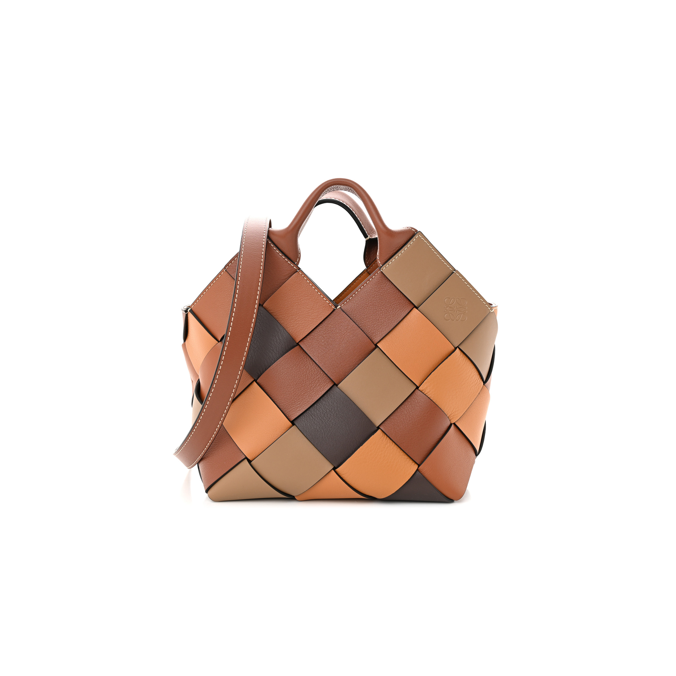 l*ew* calfskin small woven basket surplus bag brown (23*22*15cm)