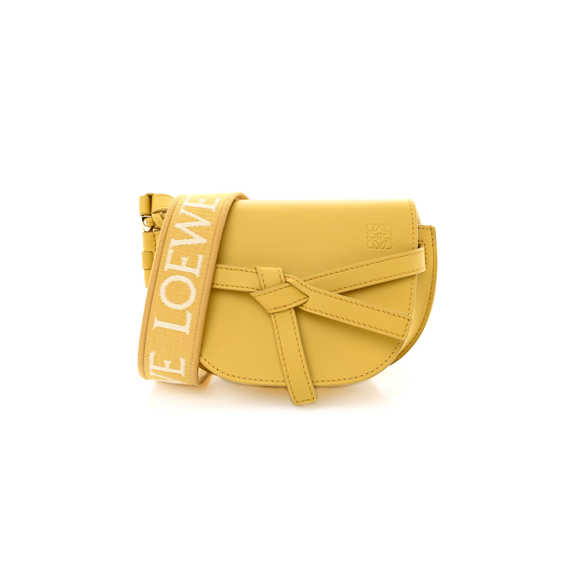 l*ew* calfskin jacquard mini gate dual bag dark yellow (19*14*9cm)