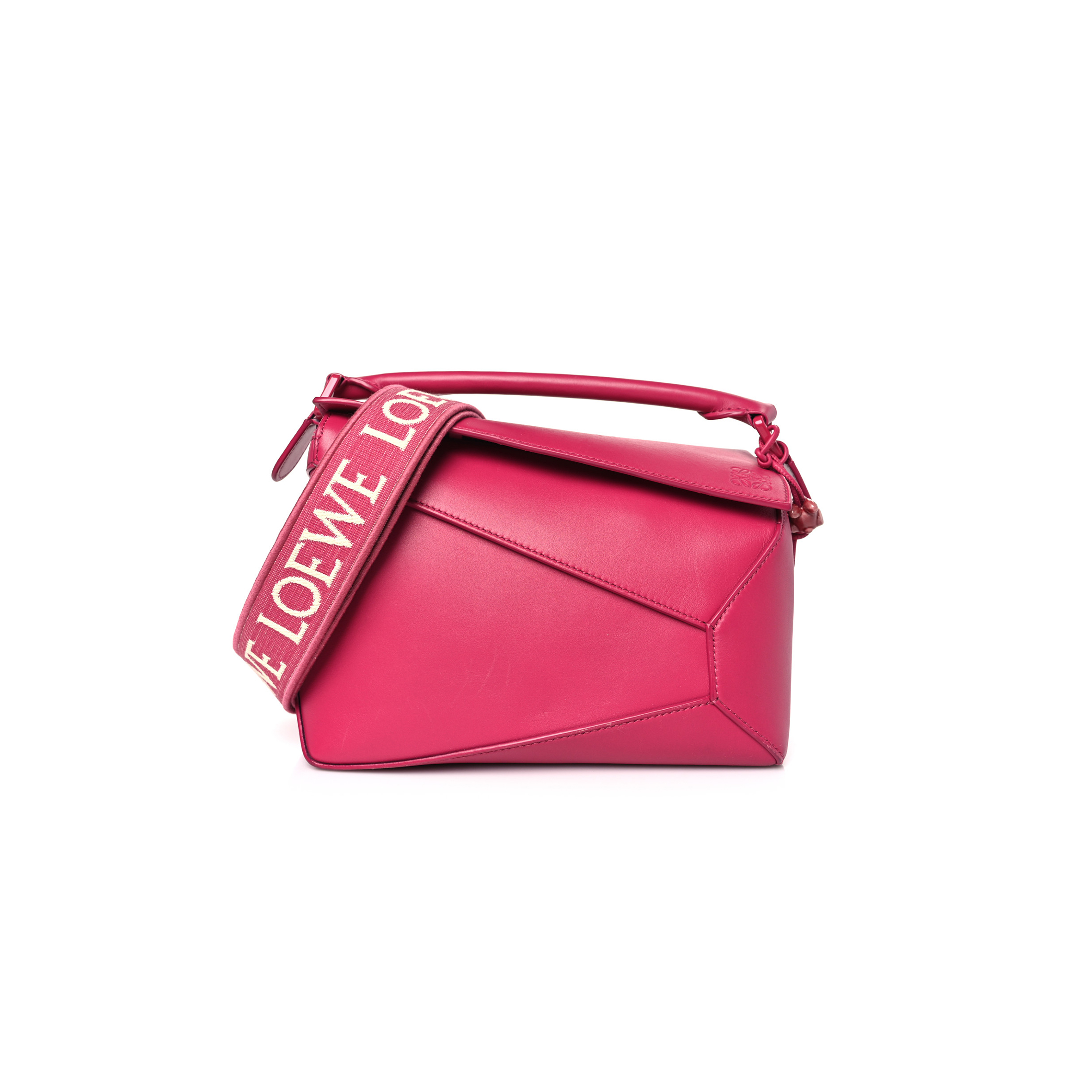 l*ew* satin calfskin monoCh*0me small puzzle edge bag ruby red glaze (24*16.5*10.5cm)