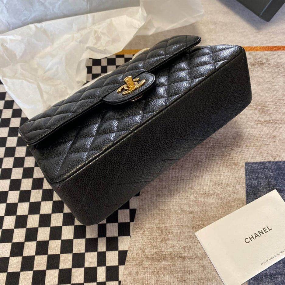 Ch*el classic flap medium black lambskin leather gold hardware (25.5*15.5*6.5cm)